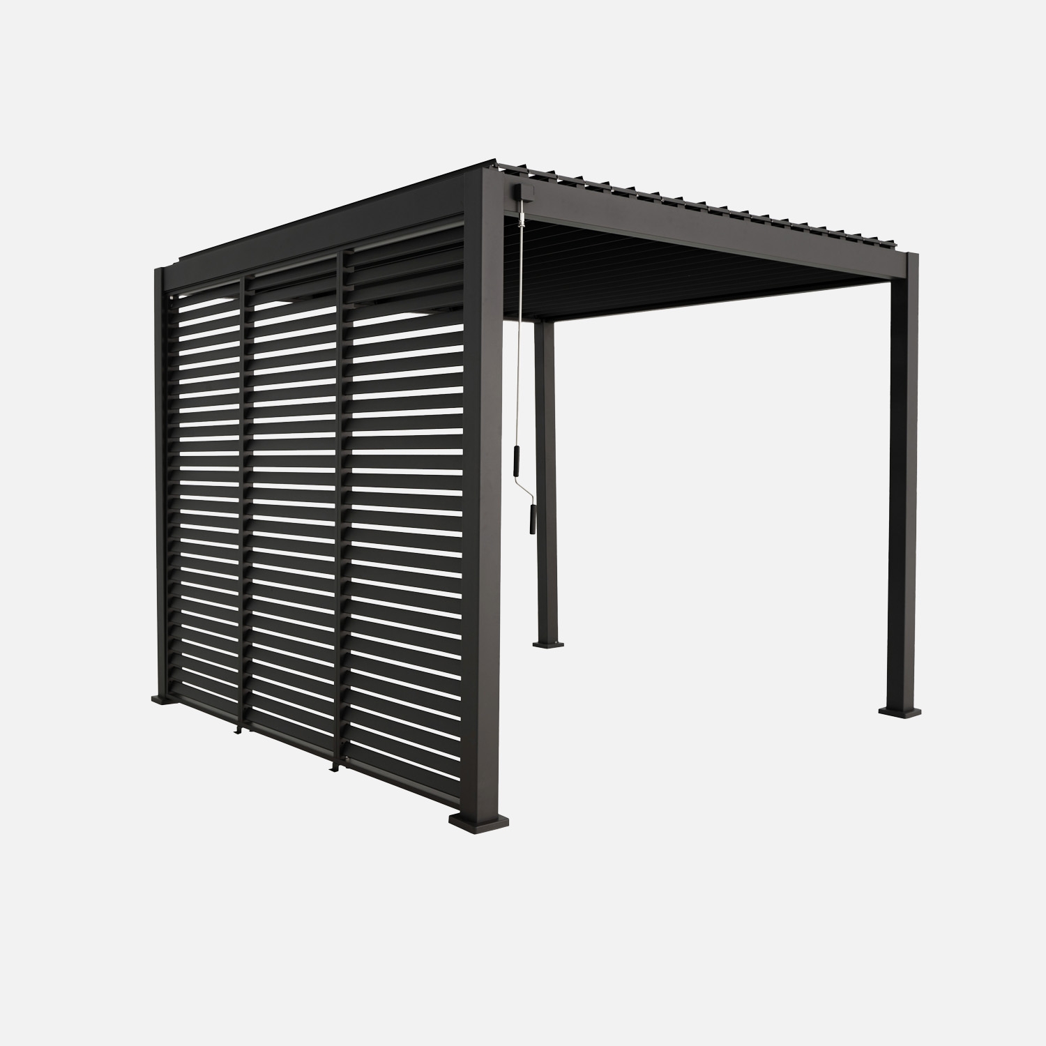 sweeek - Pérgola bioclimática de aluminio con lamas orientables V2 + 3 persianas, Triomphe, Antracita, 301x301x250 cm