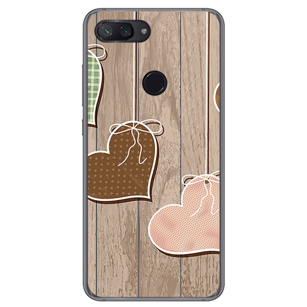 Tumundosmartphone Funda Gel Tpu para Xiaomi Mi 8 Lite Diseño Corazones Madera Dibujos
