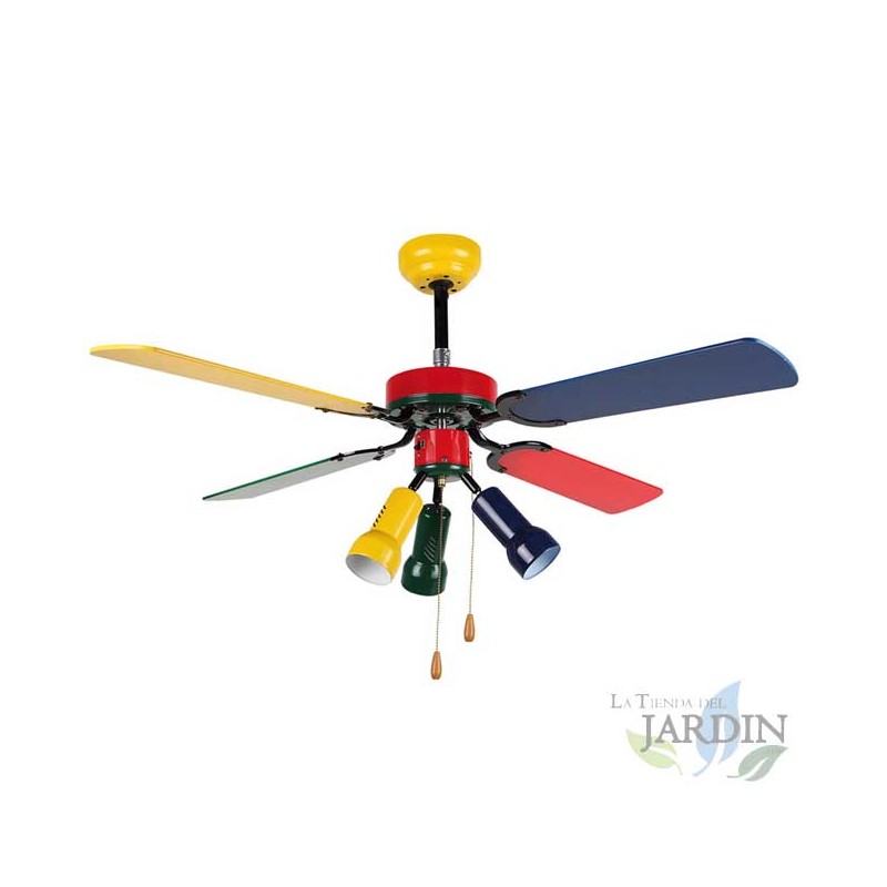 SUINGA Ventilador de Techo Orbegozo | Luz LED | 4 Palas Multicolor | 3 Velocidades | Estilo Personalizado