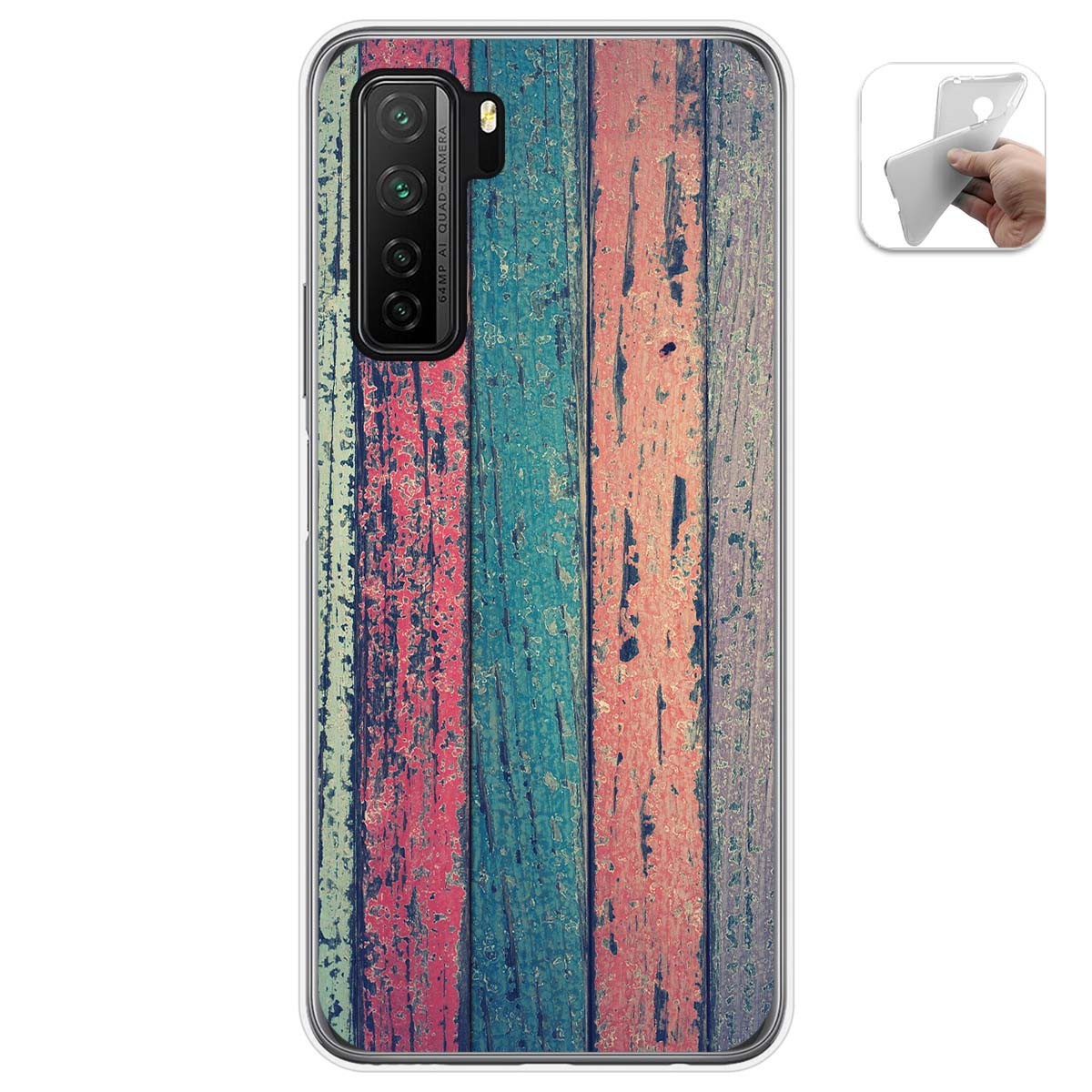 Tumundosmartphone Funda Gel Tpu para Huawei P40 Lite 5G diseño Madera 10 Dibujos
