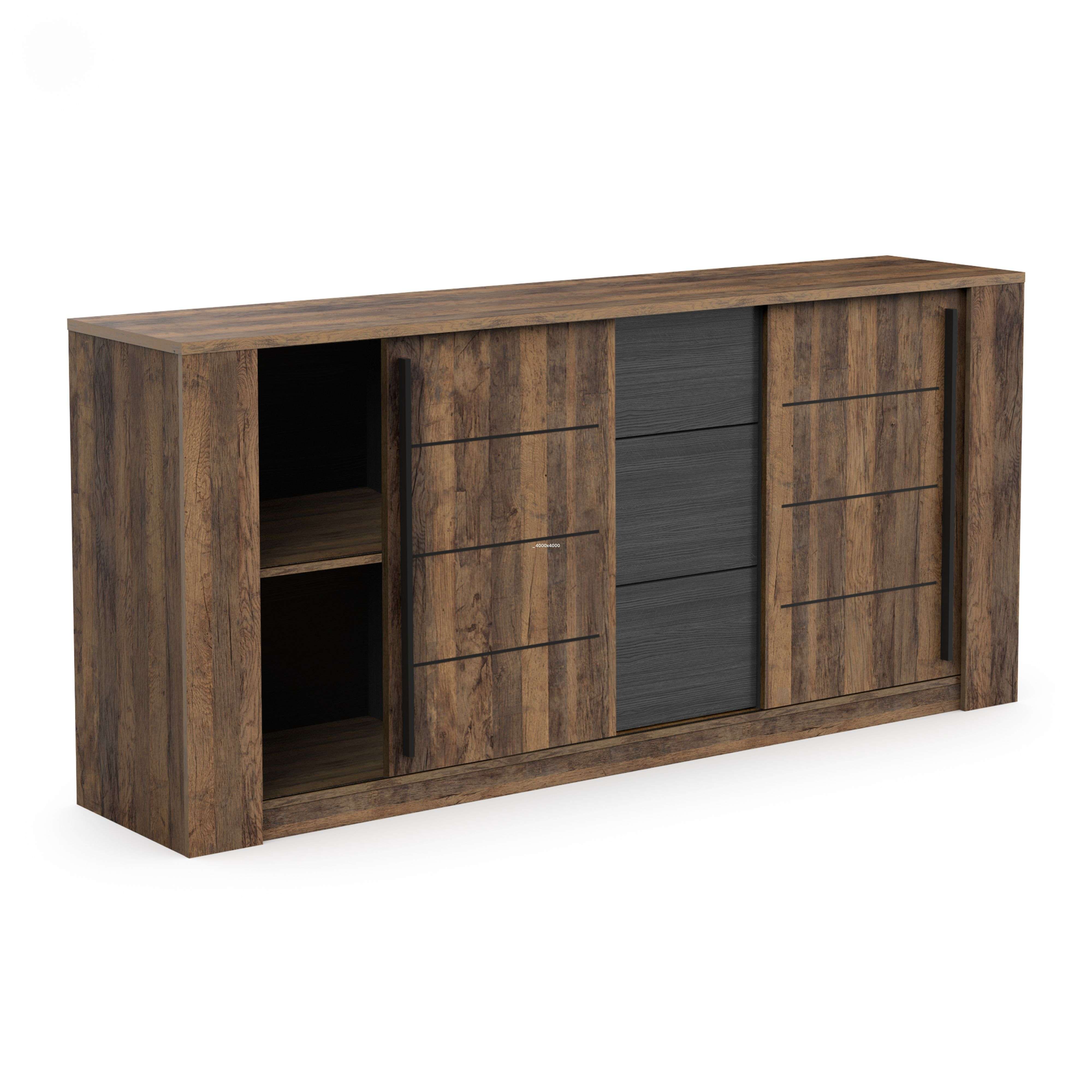Miroytengo Aparador Salón Mónaco Con Almacenaje Roble Saloon Y Negro Estructurado 206 cm