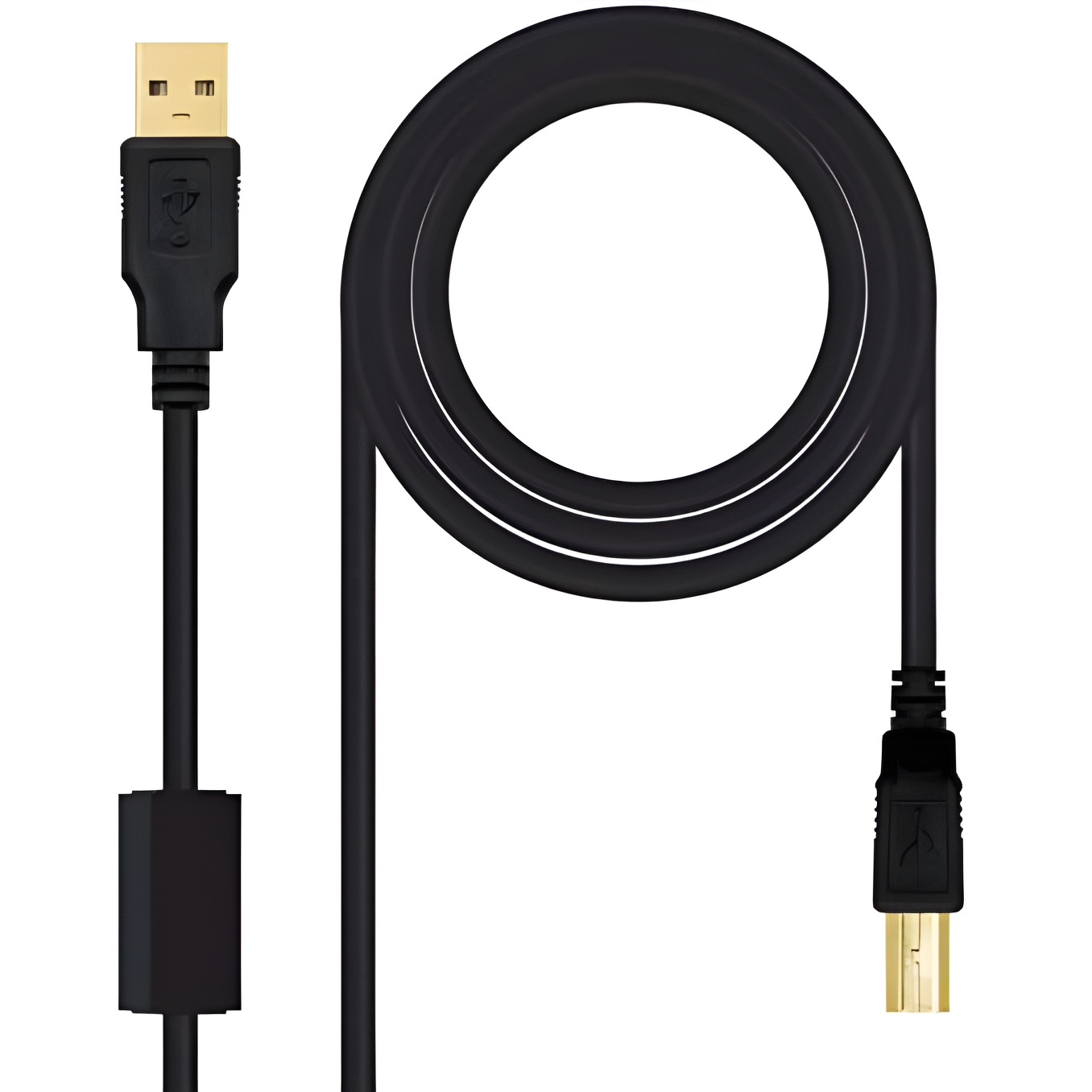 NANOCABLE 10.01.1202 - Cable USB 2.0 para Impresora con ferrita, Tipo A/M-B/M, Macho-Macho, Negro, 2mts