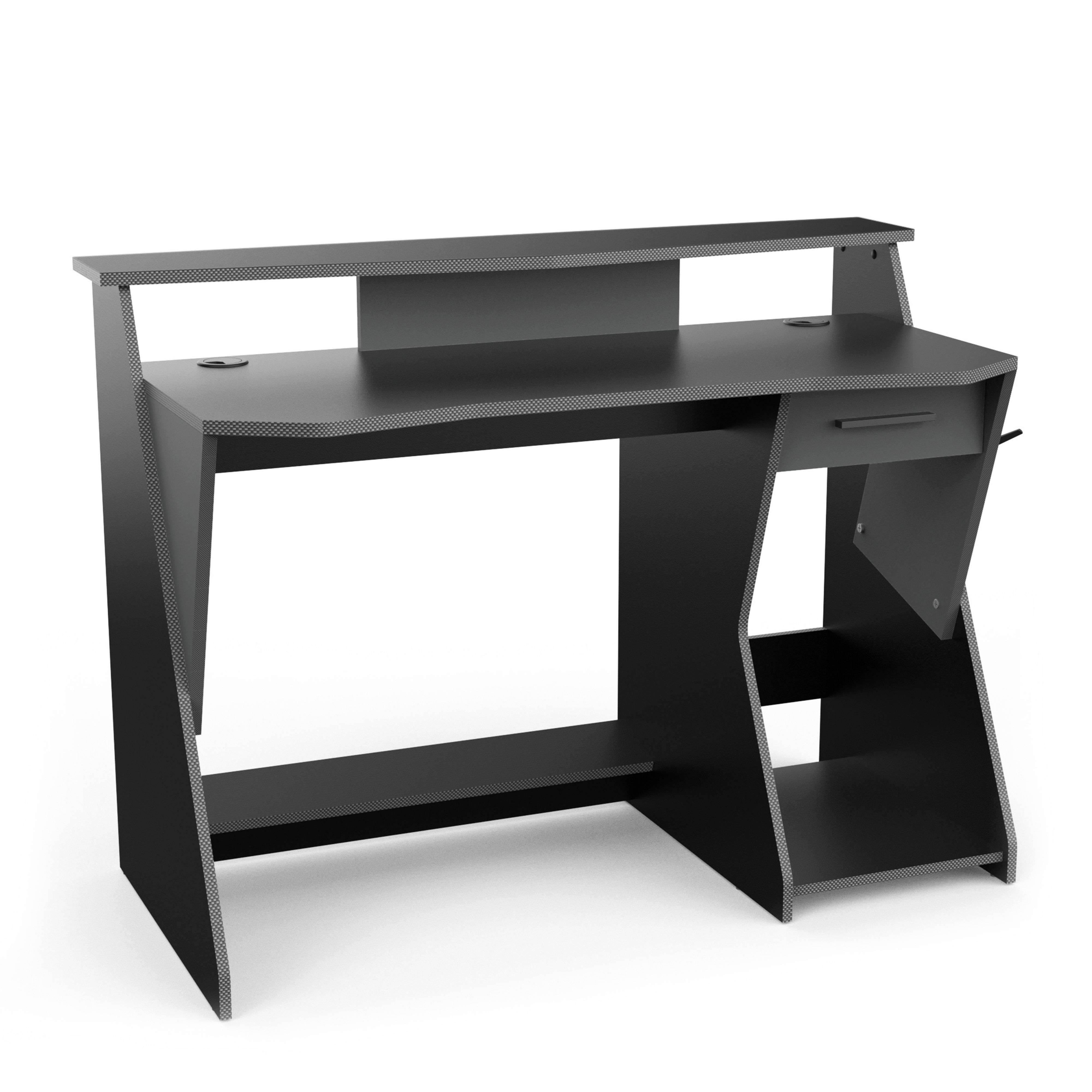 Miroytengo Mesa Gaming Skin  en Color Gris y Negro con 1 Cajón y 1 Gancho para los Cascos 90x124x60 cm
