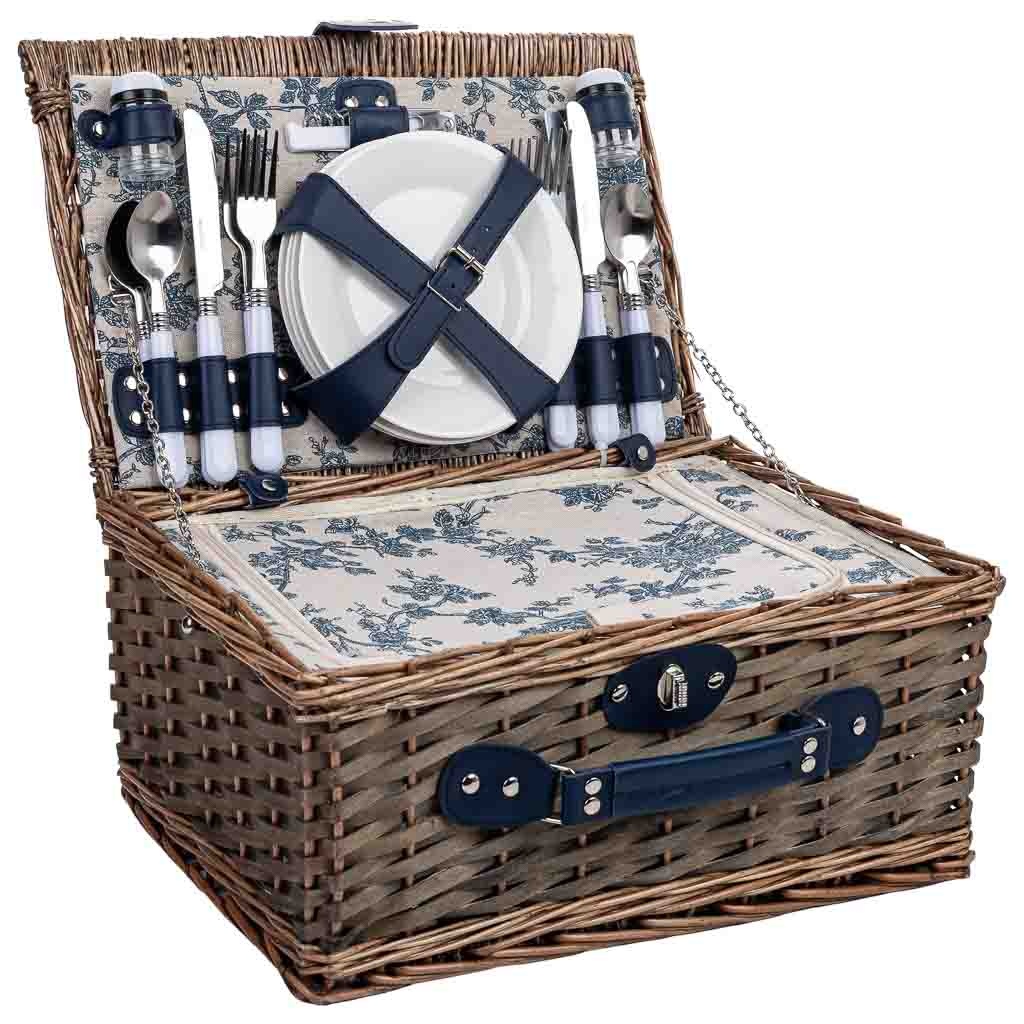 Wonderlust Deco - Cesta de picnic 4 servicios azul marino 40x28x19 cm Azul marino 40x28x19h cm