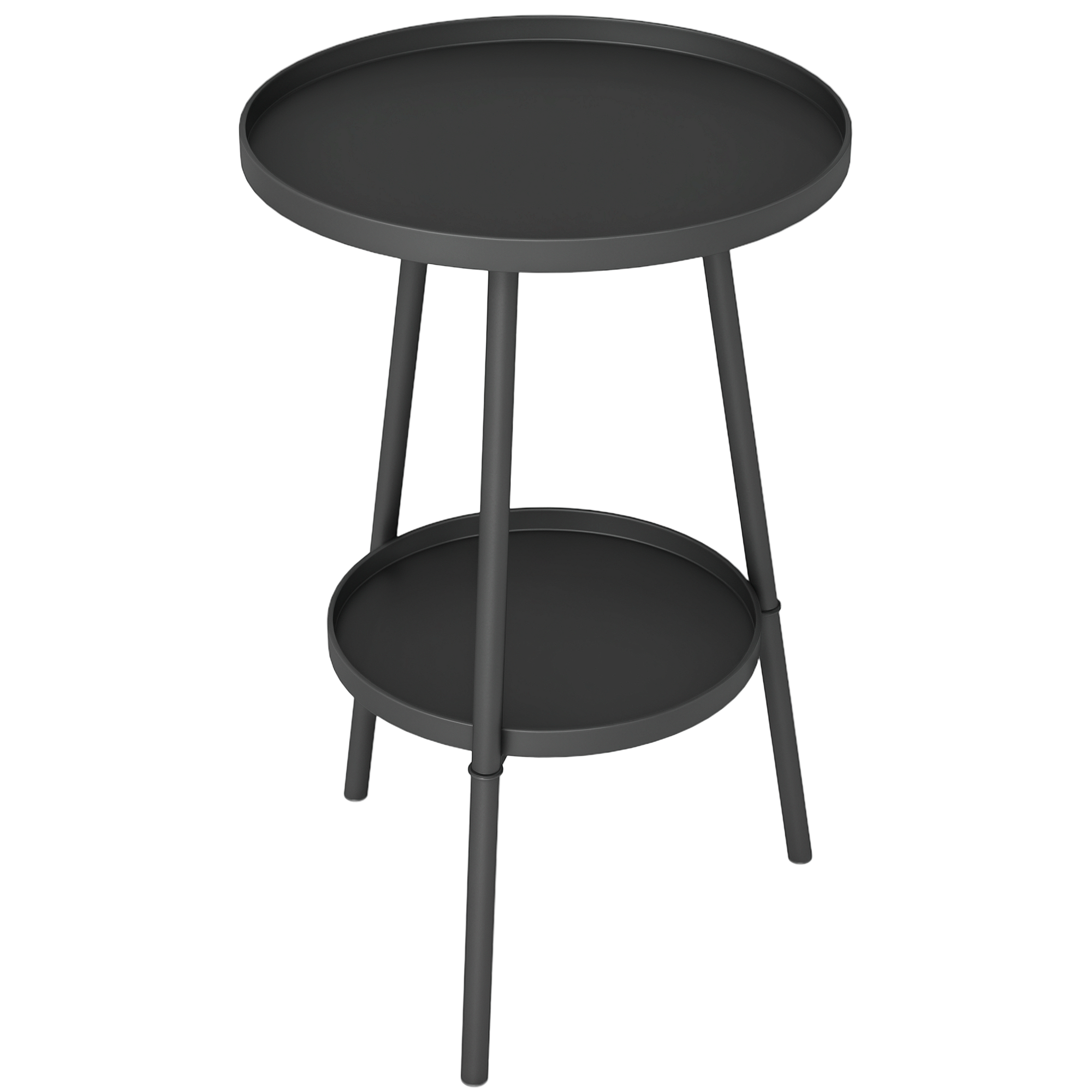 Outsunny Mesa de Jardín Redonda de 2 Niveles Mesa de Terraza Exterior Ø32x51 cm con Bandeja Inferior y Estructura de Metal para Exterior e Interior Negro