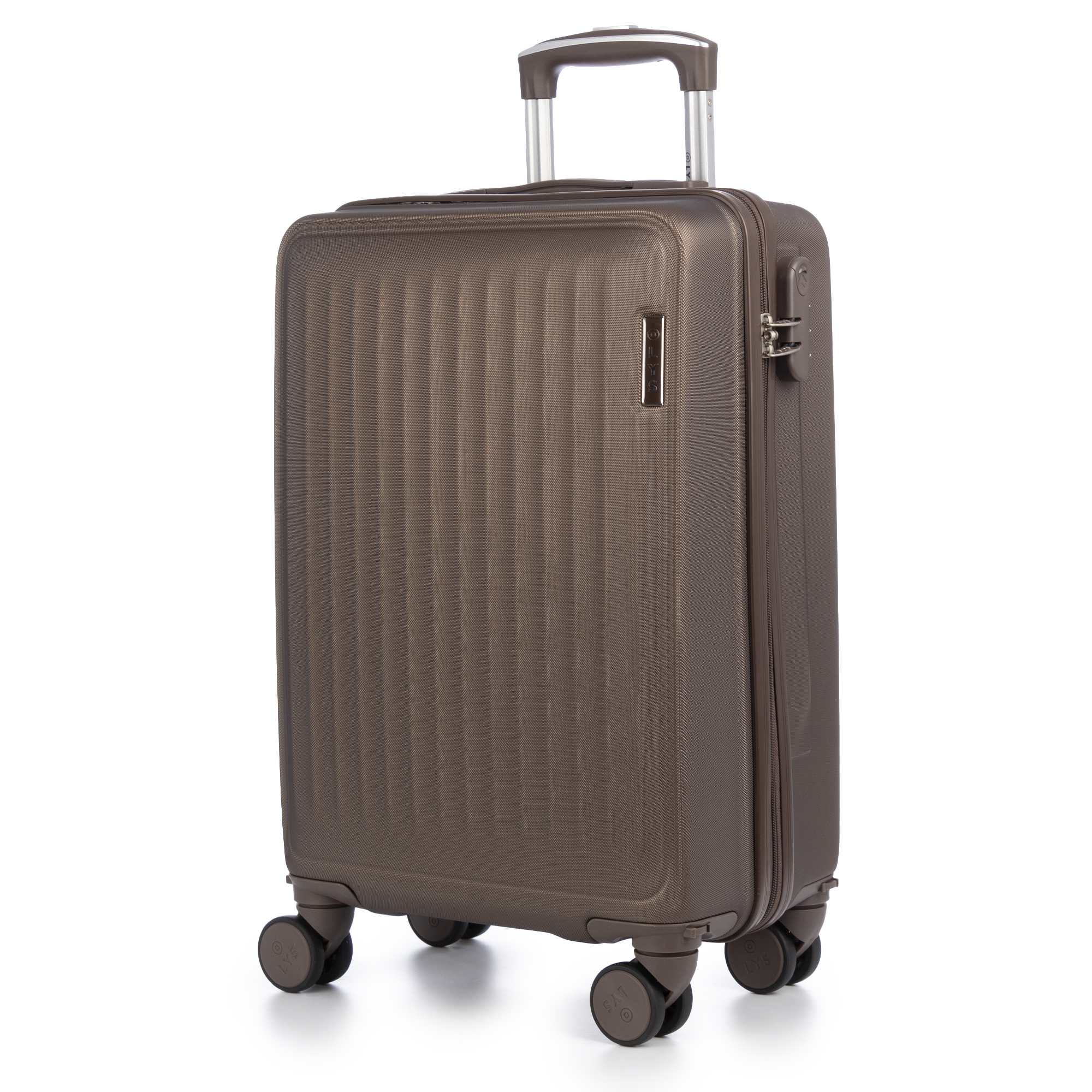 Maleta de cabina Trolley en material ligero de ABS de alta resistencia. Cerradura numérica y 4 ruedas dobles extraíbles y giratorias 360°.