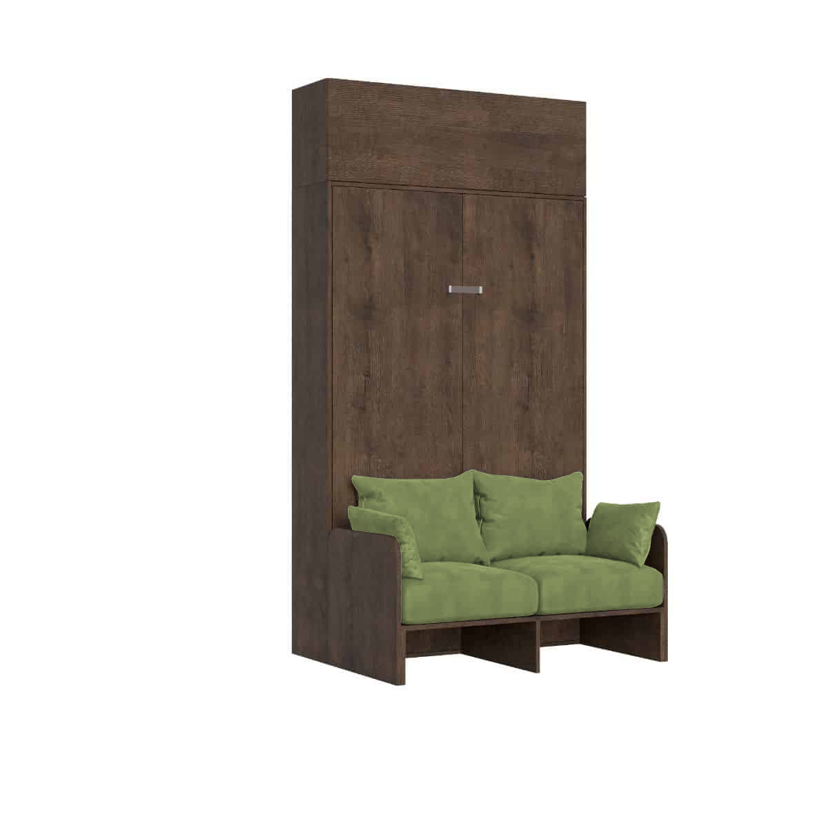 Cama plegable Kentaro de 120 cm tamaño queen con sofá y mueble de pared de nogal, color verde - Itamoby