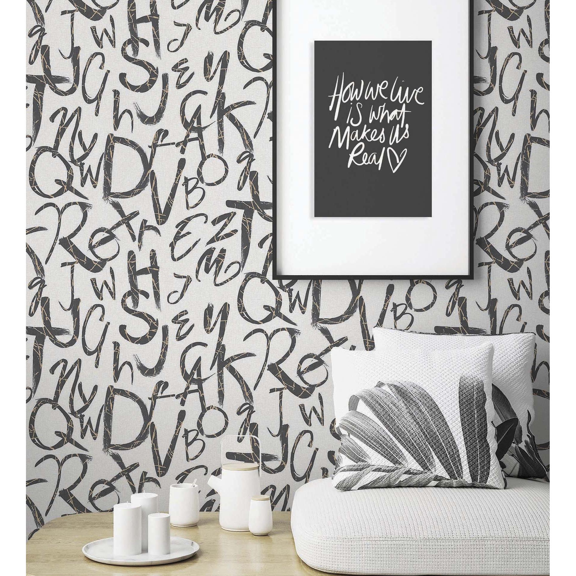 Papel pintado vinílico lavable con letras estilo lettering con textura en relieve - Freehand Letters 676311 de GAULAN - Rollo de 10 m x 1,06 m