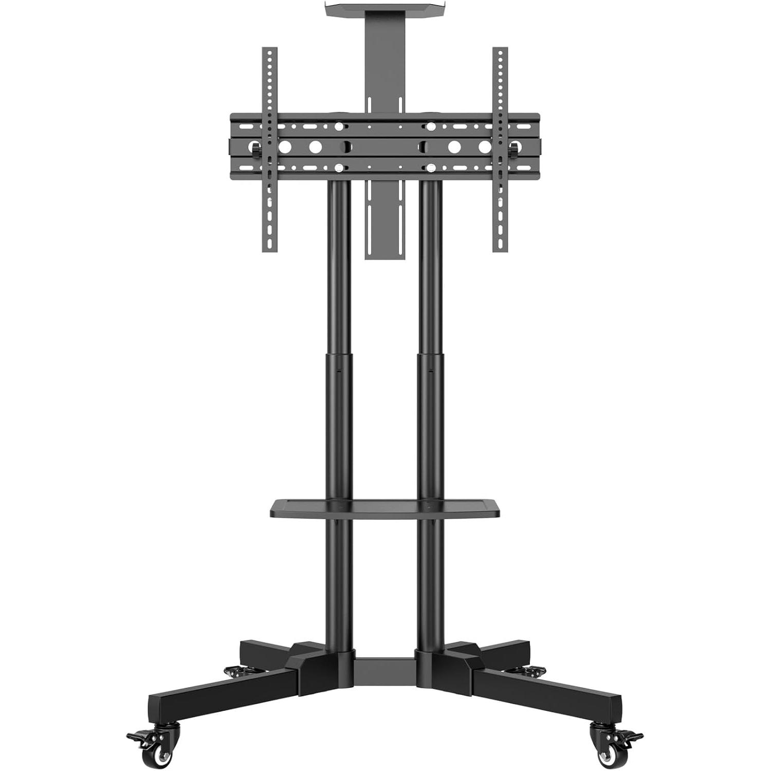 Unykach Soporte TV Móvil con 2 Estantes y Altura Regulable para Pantallas Planas y Curvas de 32-75 Pulgadas (hasta 45 kg), VESA máx 600 x 400 mm