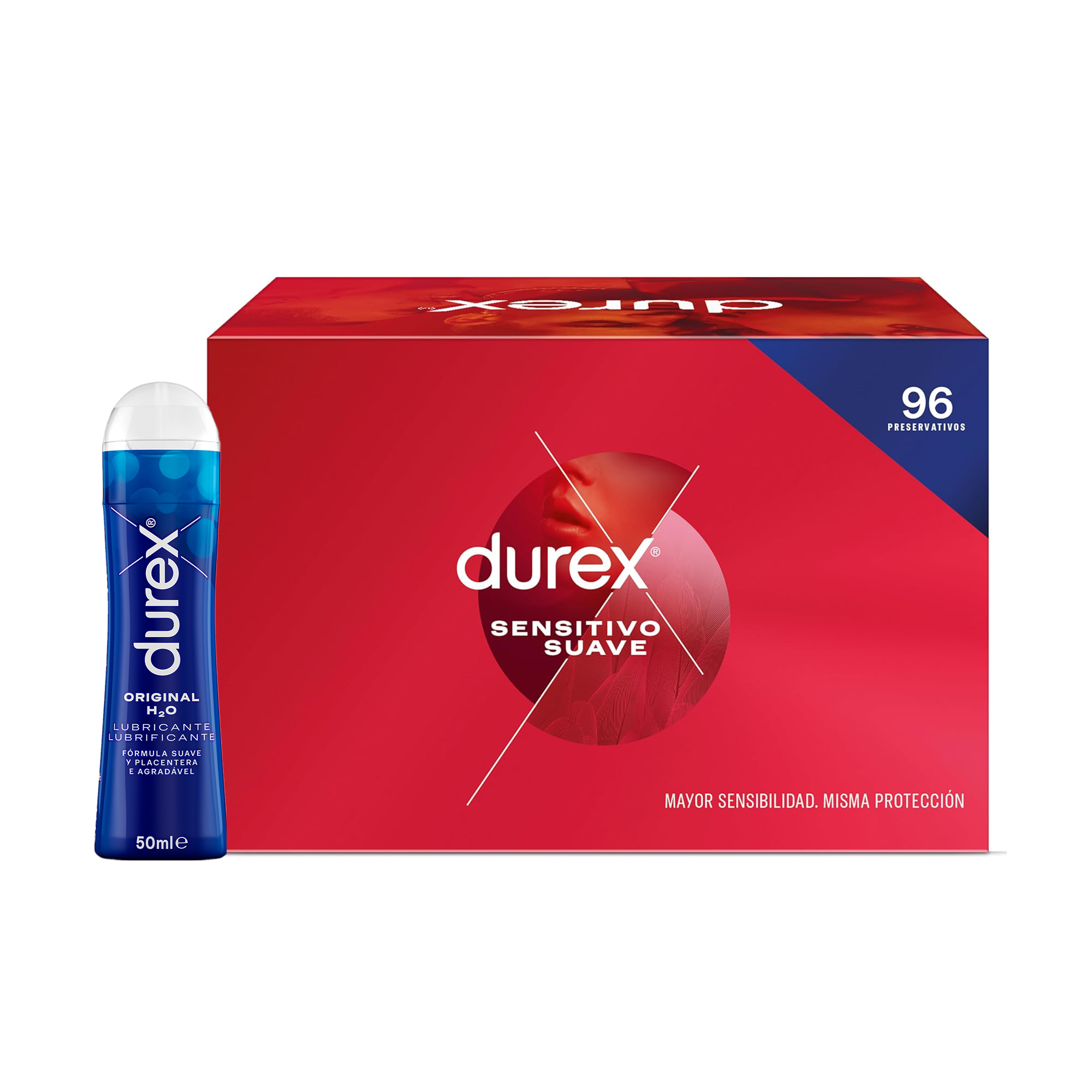 Durex - Durex Pack Preservativos Sensitivo Suave, Fino para Mayor Sensibilidad, 96 condones + Gel Lubricante Original h2o