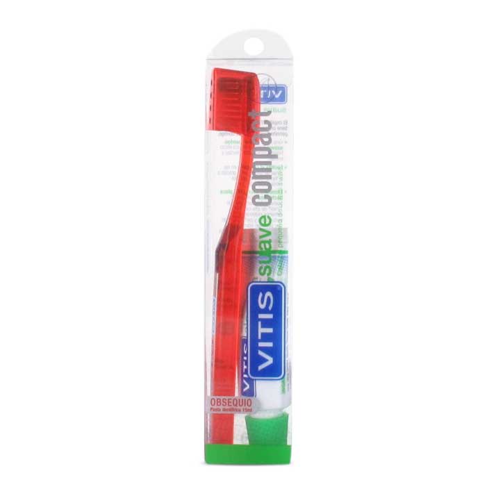 Vitis Cepillo Dental Compacto Suave - Elimina Placa Bacteriana y Cuida Encías