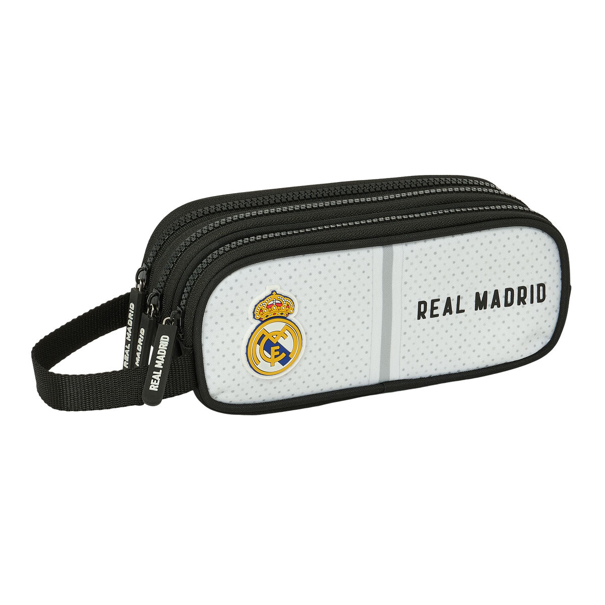 SAFTA Portatodo Triple Oficial Real Madrid 1ª Equipación 24/25, 3 Compartimentos, Asa de Mano, 210x70x85 mm