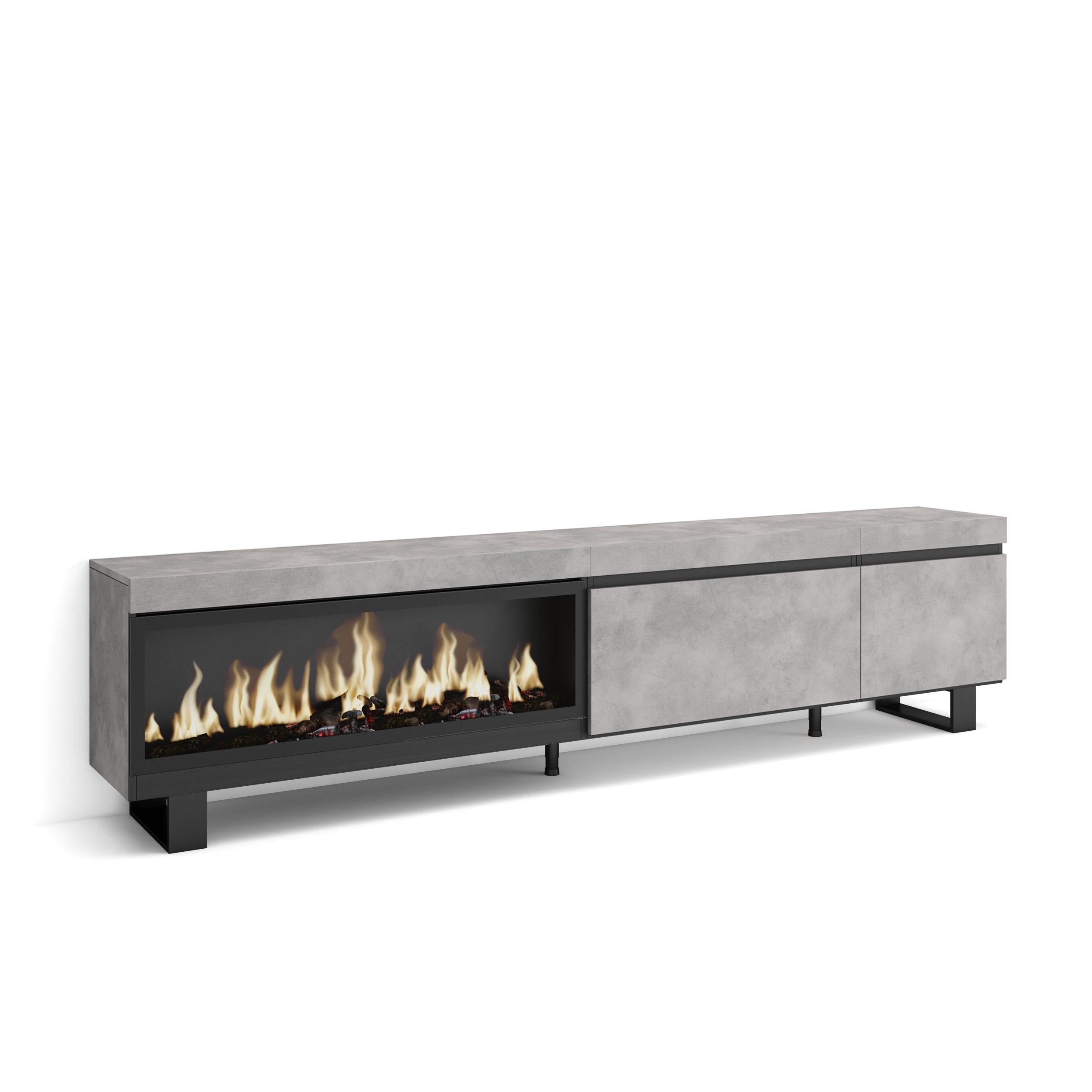 Skraut Home, Mueble TV de salón, 237x35x57cm, Chimenea eléctrica XXL led efecto fuego 3d, Diseño industrial