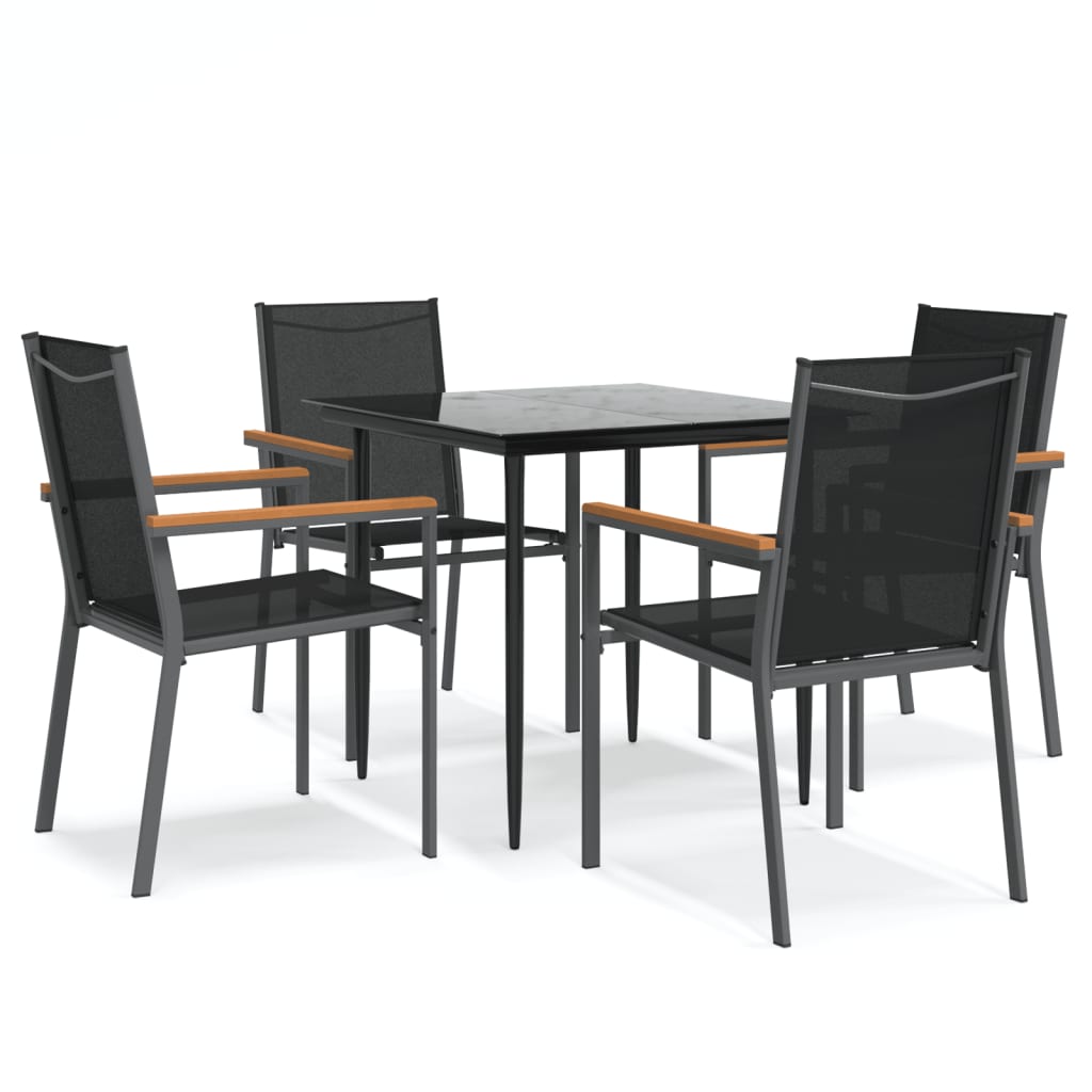 vidaXL Juego de comedor para jardín 5 piezas acero y textilene negro