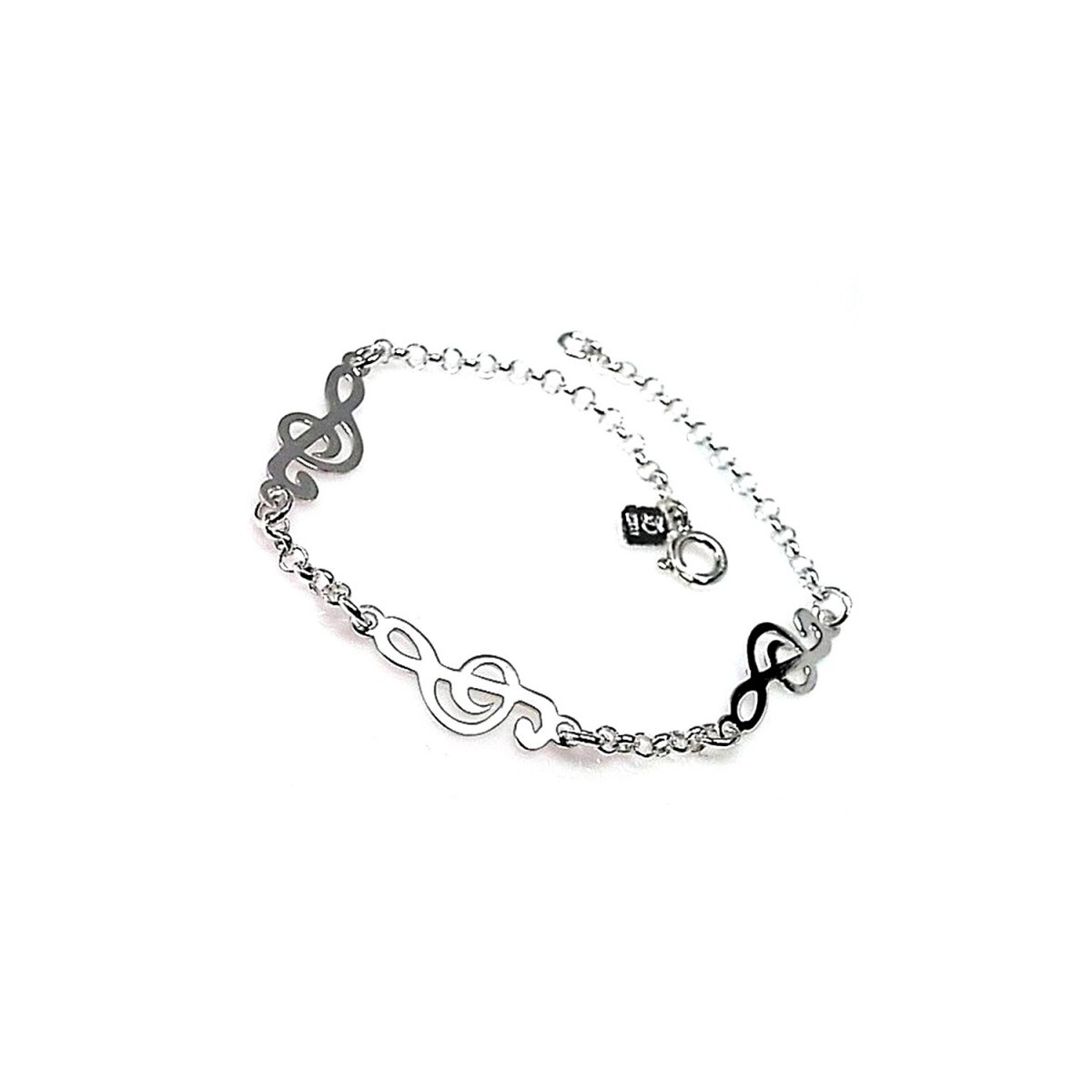 Pulsera plata ley 925m cadena rolo 17.5cm. motivos clave sol 20mm. cierre reasa mujer