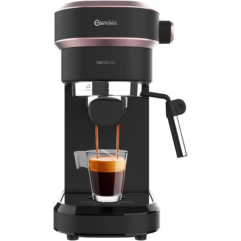 Cecotec cafetera Espresso Cafelizzia 790 Black para espressos y Cappuccino.  Sistema de rápido Calentamiento, 20 Bares, Modo Auto para 1 y 2 cafés,  vaporizador orientable,depósito 1,2 litros