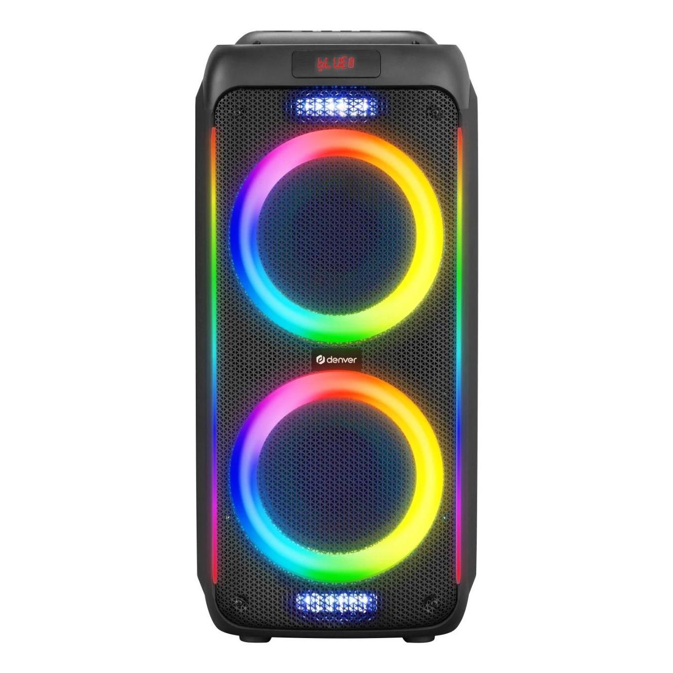 DENVER - Altavoz Bluetooth para fiestas BPS-458 de 100 W RMS con iluminación LED circular, woofers de 10 pulgadas y función TWS para sonido estéreo, color negro