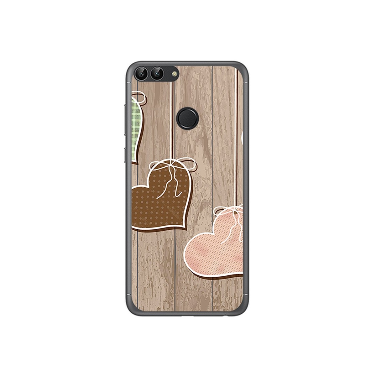 Tumundosmartphone Funda Gel Tpu para Huawei P Smart Diseño Corazones Madera Dibujos