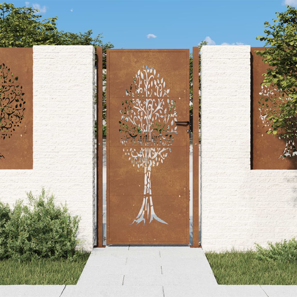 vidaXL Puerta de jardín acero corten diseño árbol puerta de valla Dimensiones 105 x 80 cm,  105 x 105 cm,  105 x 130 cm y mas
