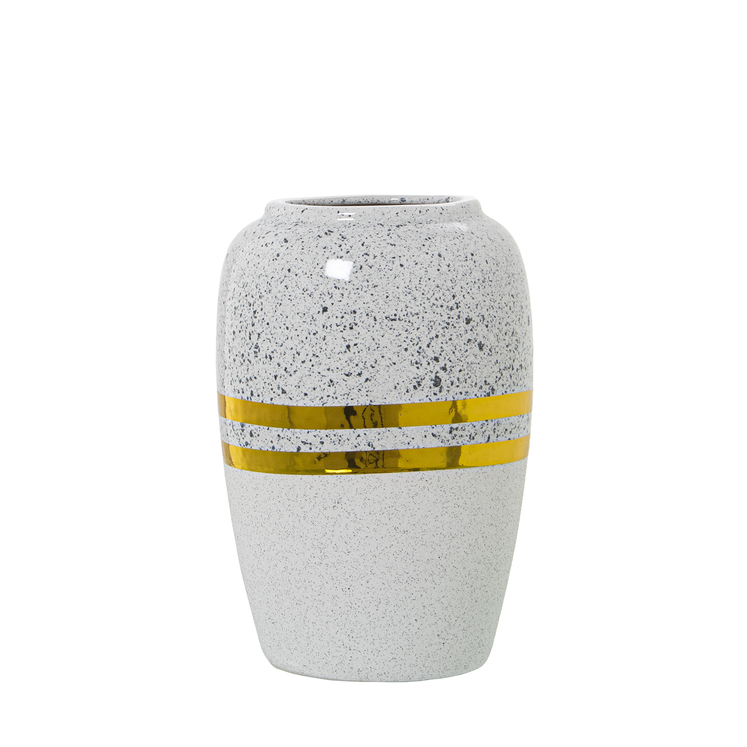 Jarron ceramica plateado, blanco con franjas oro 13x20cm