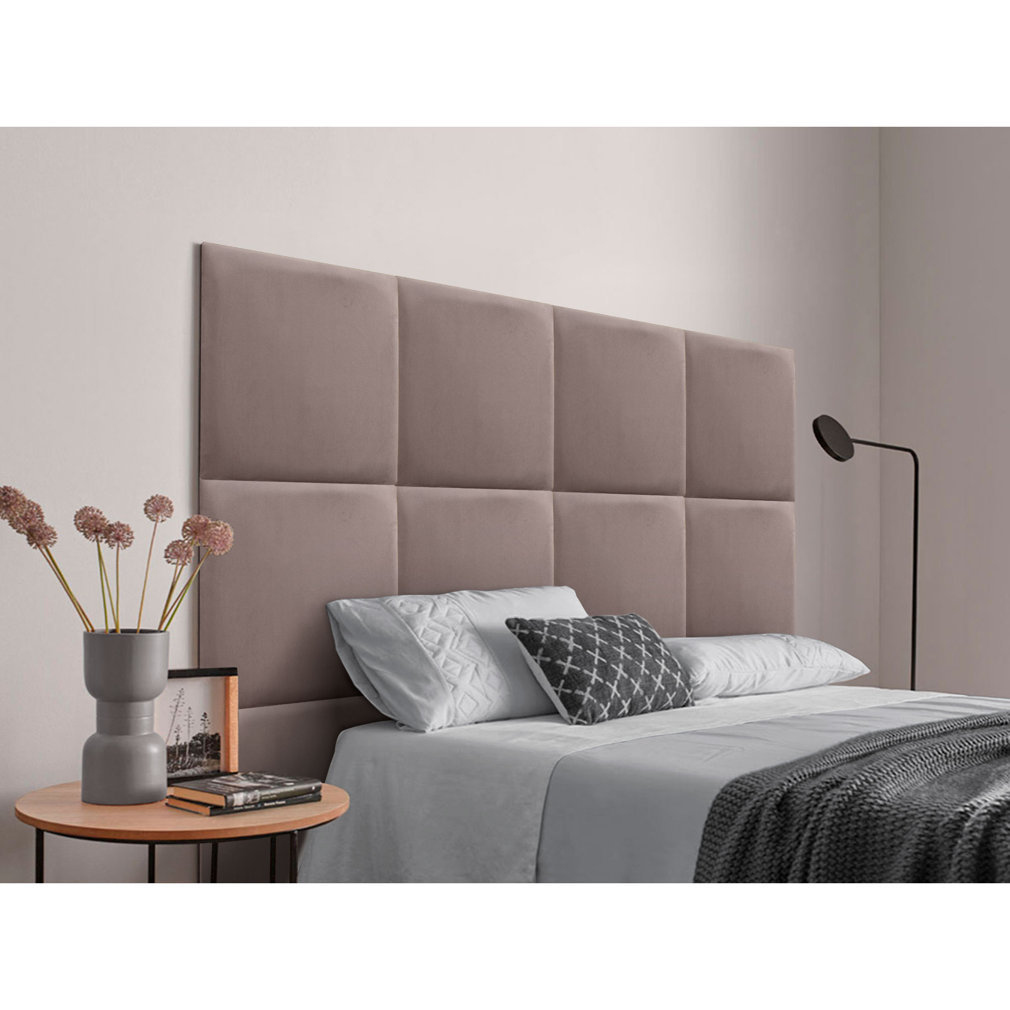 DHOME Cabecero Tapizado Compuesto de Paneles Autoadhesivos Intercambiables de Terciopelo Premium Cama Lujo Dormitorio Acolchado