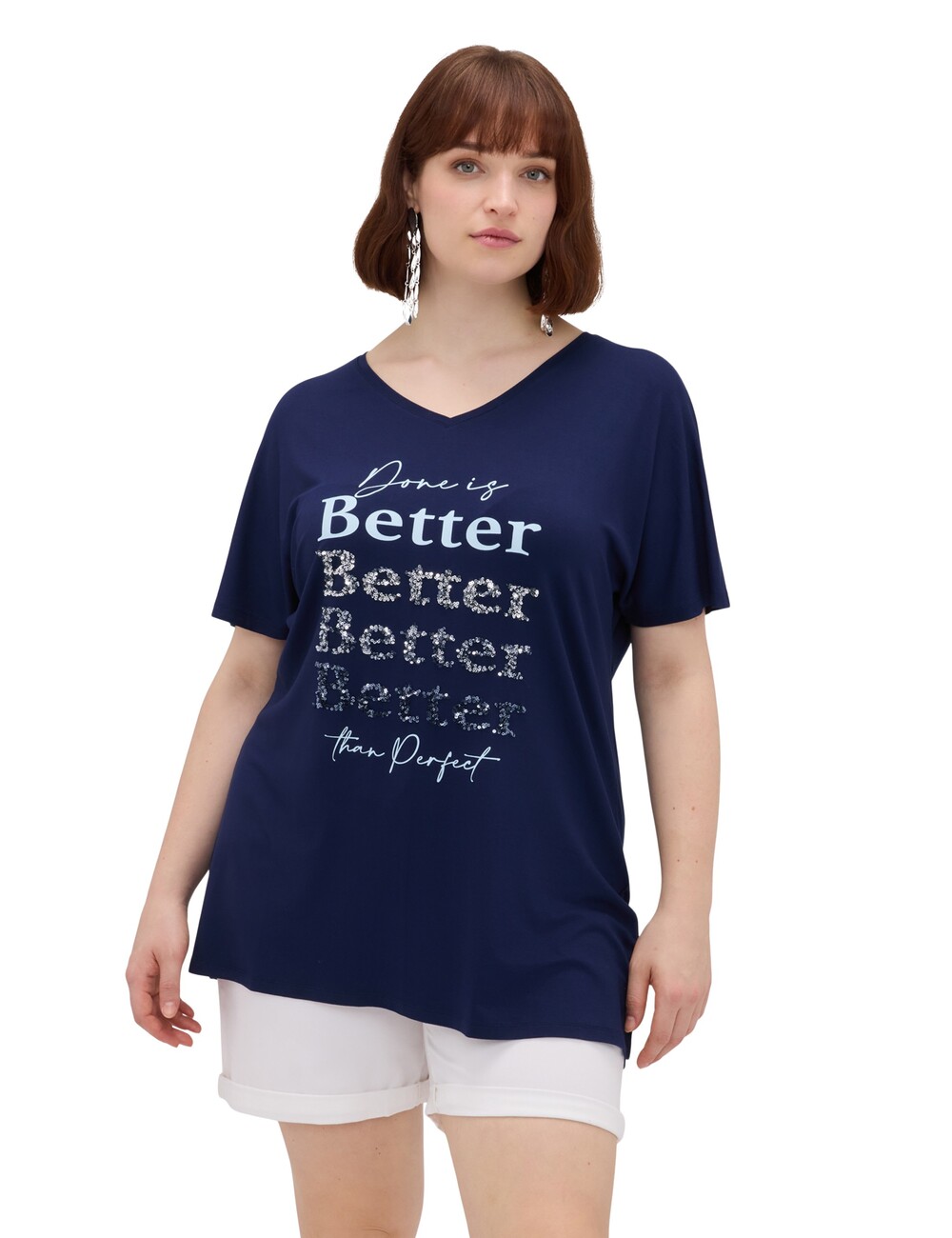 Fiorella Rubino - Camiseta de viscosa con letras y lentejuelas