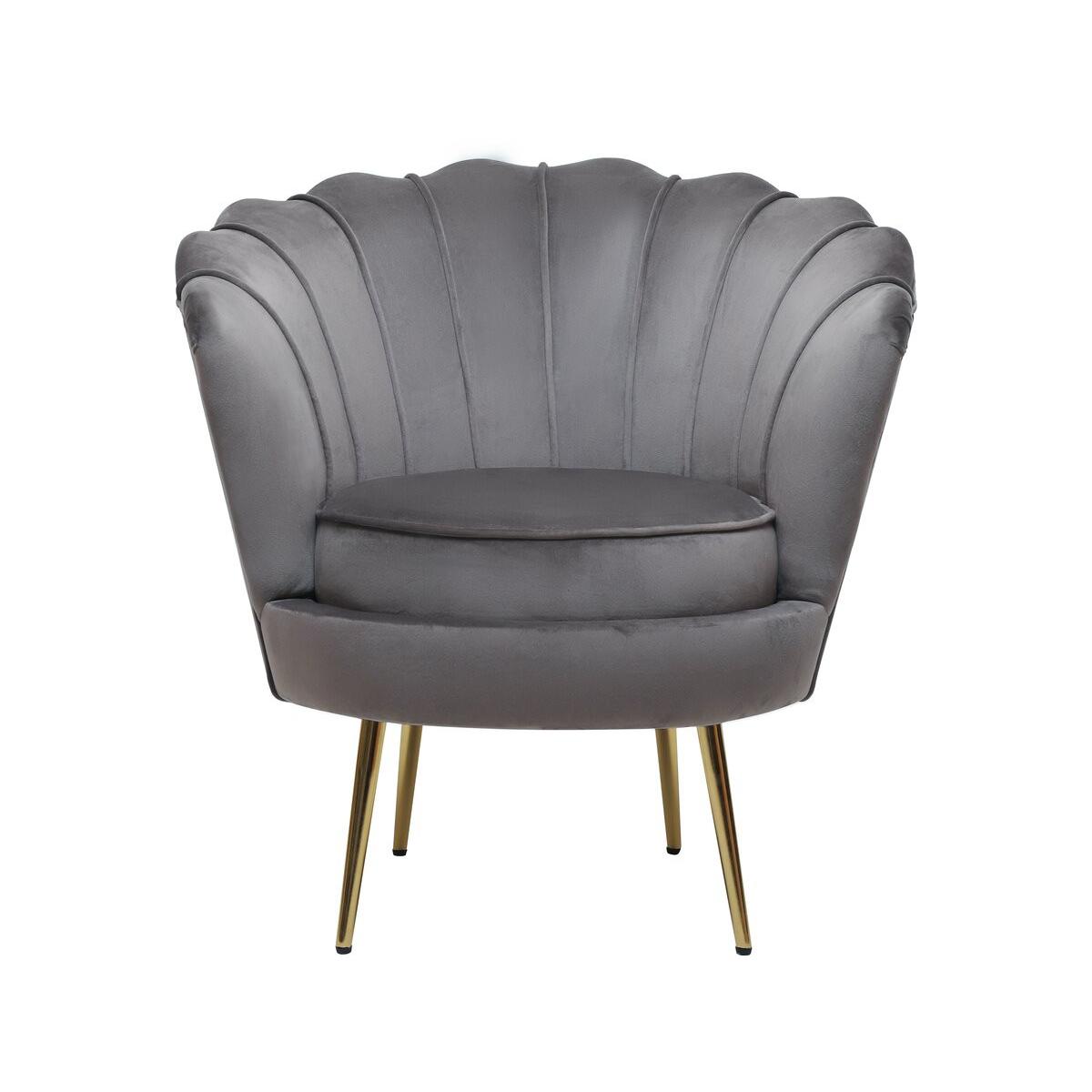 Habitat y Jardin - Sillón de terciopelo "Floria" - 75 x 68 x 77,5 cm - Gris