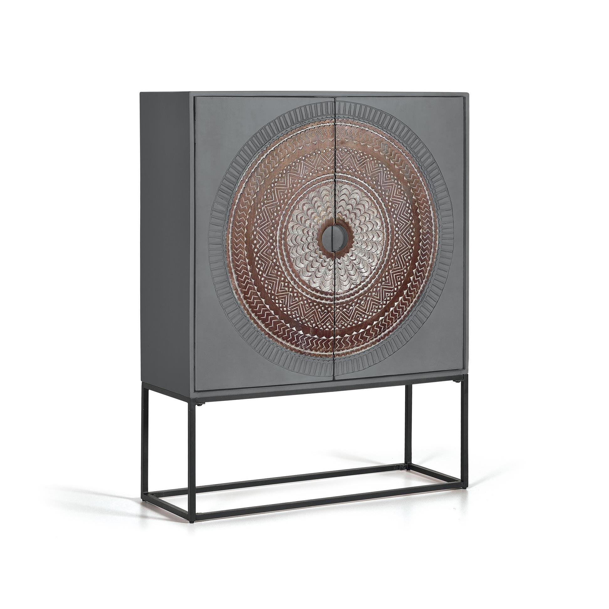 Vitrina madera de mango patas metal gris y marron
