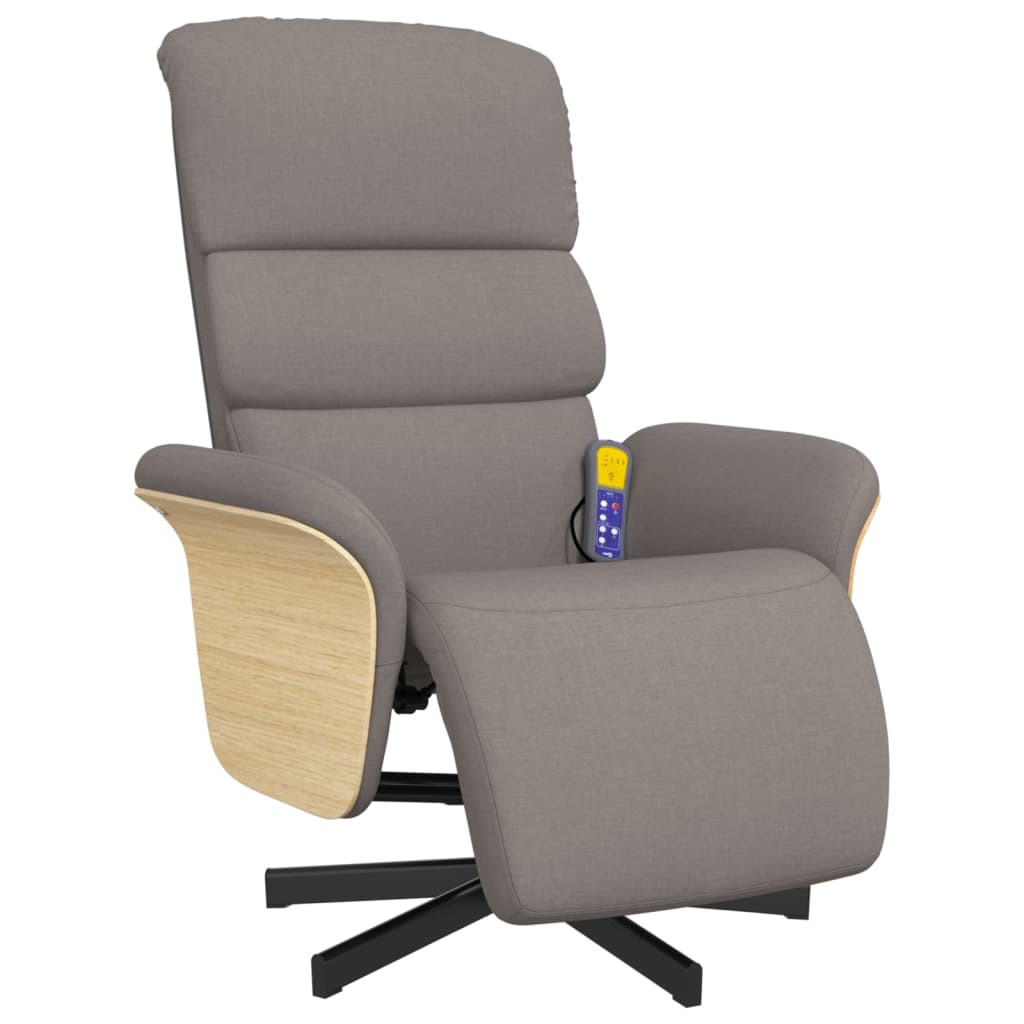 vidaXL Sillón reclinable de masaje con reposapiés tela gris taupe