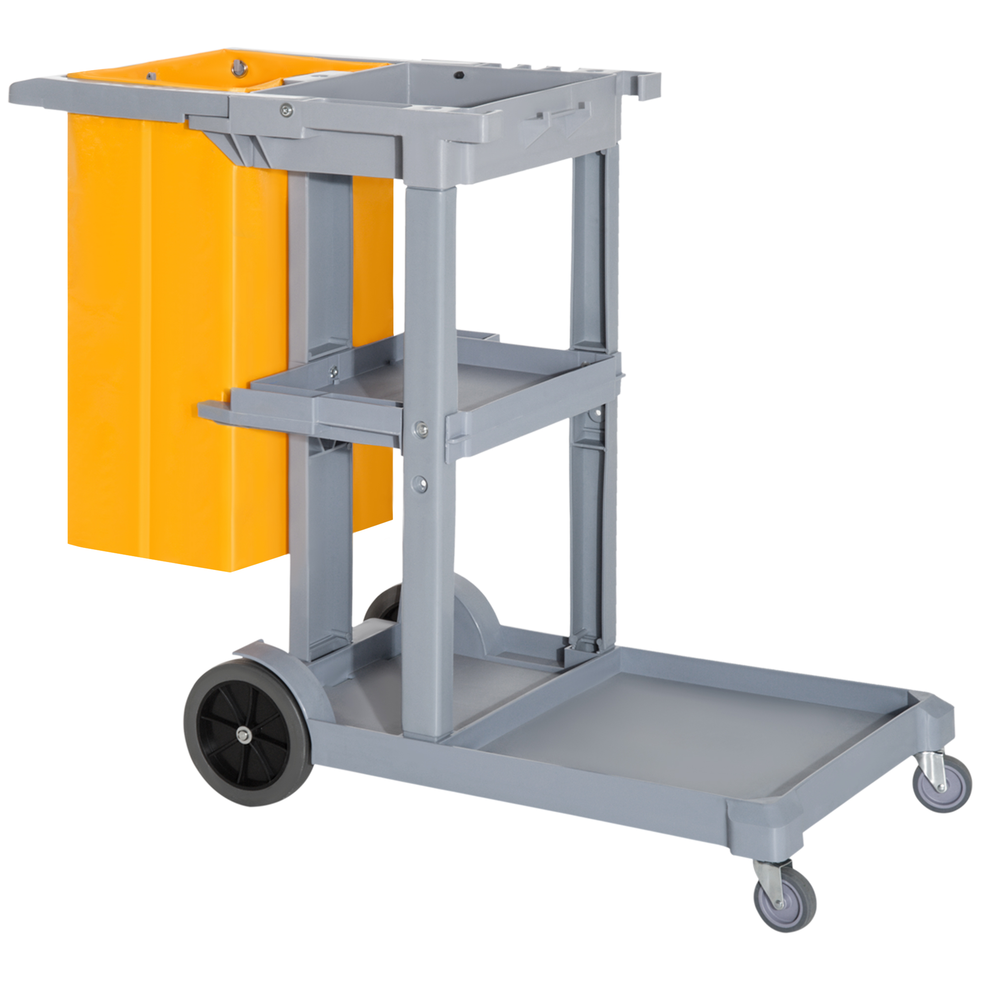 HOMCOM Carro de Limpieza con Bolsa Carro de Servicio con Ruedas y 3 Estantes Carro para Limpieza para Hotel Hostal 121x50,5x96,5 cm