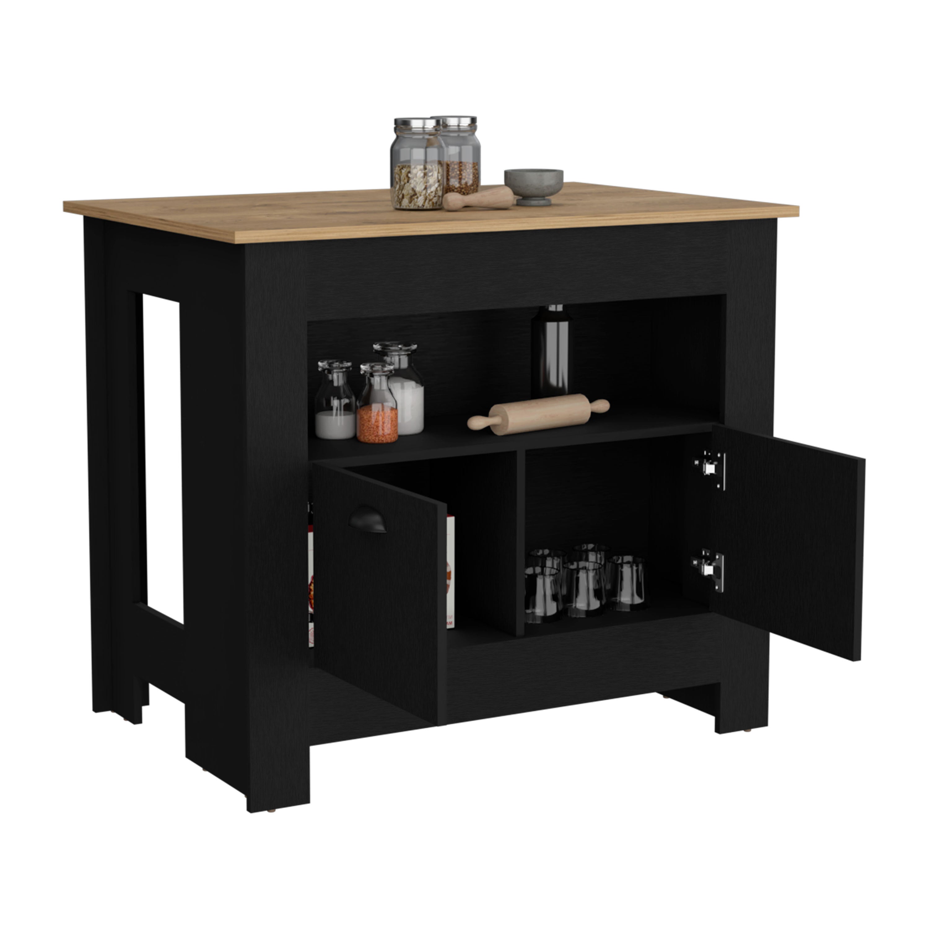 Isla de cocina Arlet en melamina con 2 puertas y 3 estantes , Multicolor , 89.9 cm  X 103 cm  X 70 cm