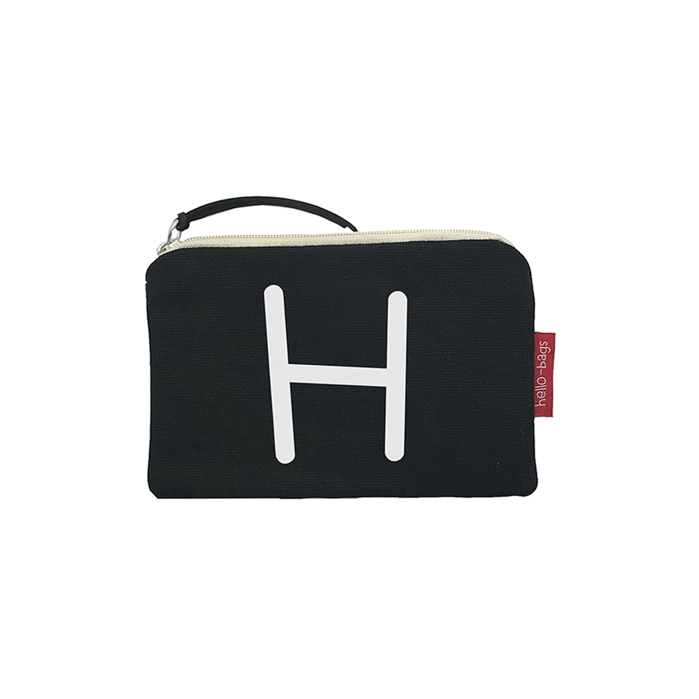 Hello-Bags. Bolso Monedero / Billetero / Tarjetero con cremallera y forro interior. Exterior: Algodón 100%. Incluye sobre kraft de regalo. Modelo: "H". Crudo / Negro. 14x10 cm.