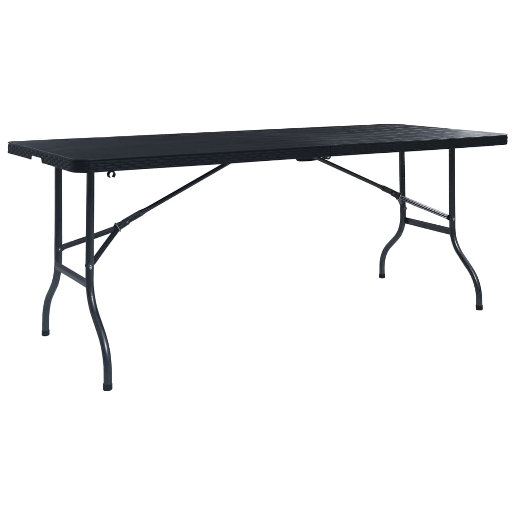 vidaXL Mesa de jardín plegable imitación ratán HDPE negro 180x75x72 cm