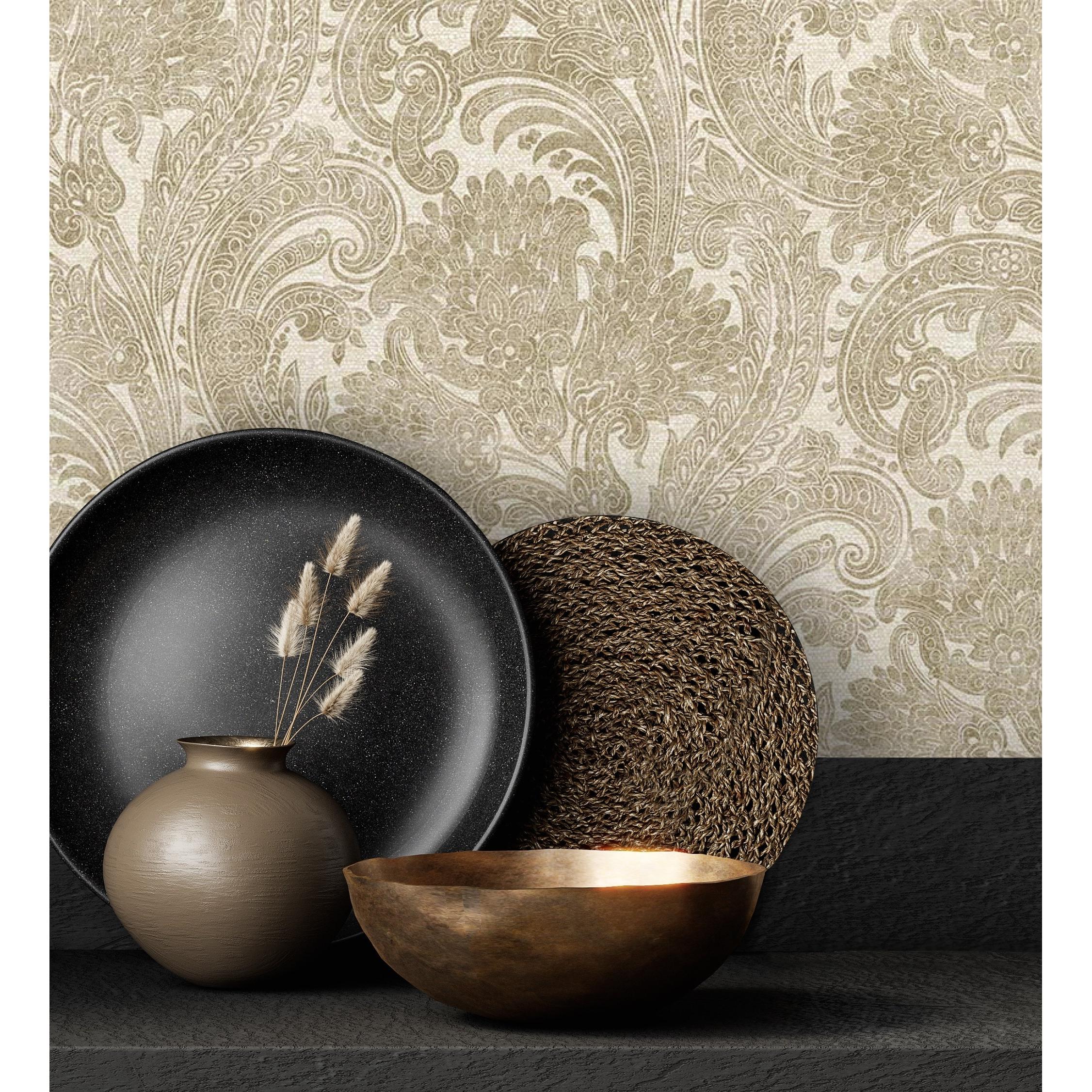 Papel pintado vinílico cachemir floral hindú con relieve efecto textura de tela - Tamil Etnik 676349 de GAULAN - Rollo de 10 m x 1,06 m