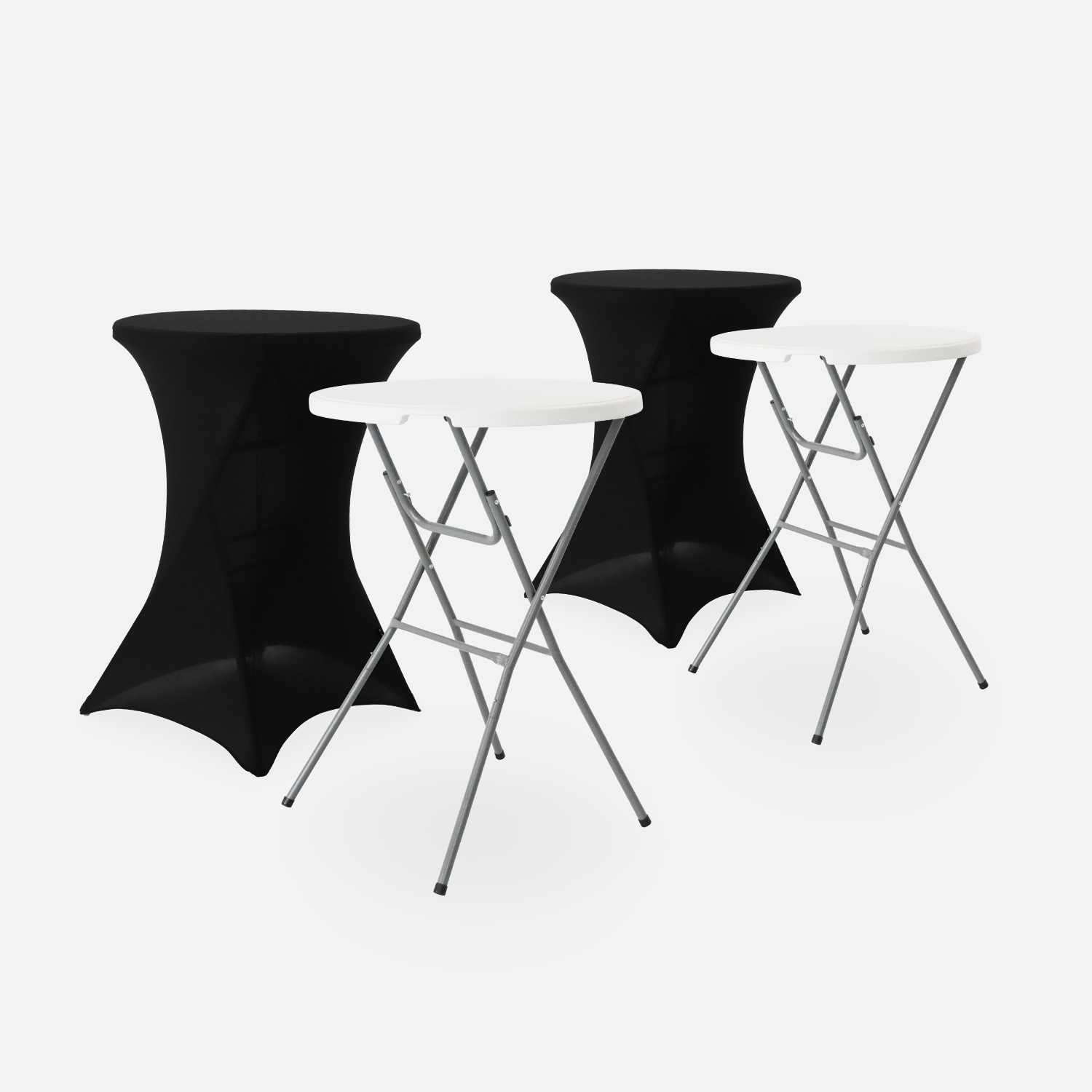 sweeek - Mesa alta  plegable con funda protectora para eventos, set de 2 , Gala + cobertura x2 , 81x81x110