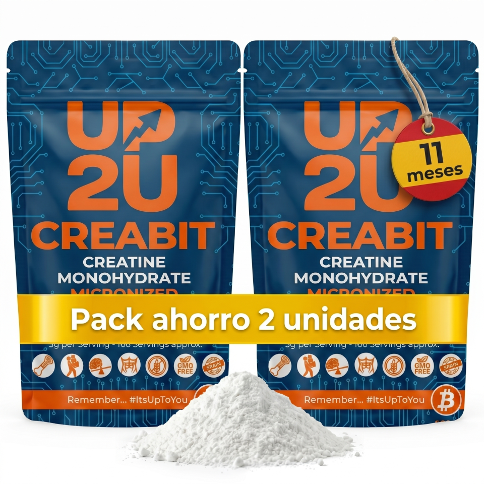 Pack 2x Creatina Monohidrato 500gr (1kg en total) micronizada 200 MESH en polvo, +11 Meses de suministro, 322 Porciones, 3g por Porción, Sin Sabor, 100% Pura sin Aditivos, Alta Solubilidad, Incluye Dosificador
