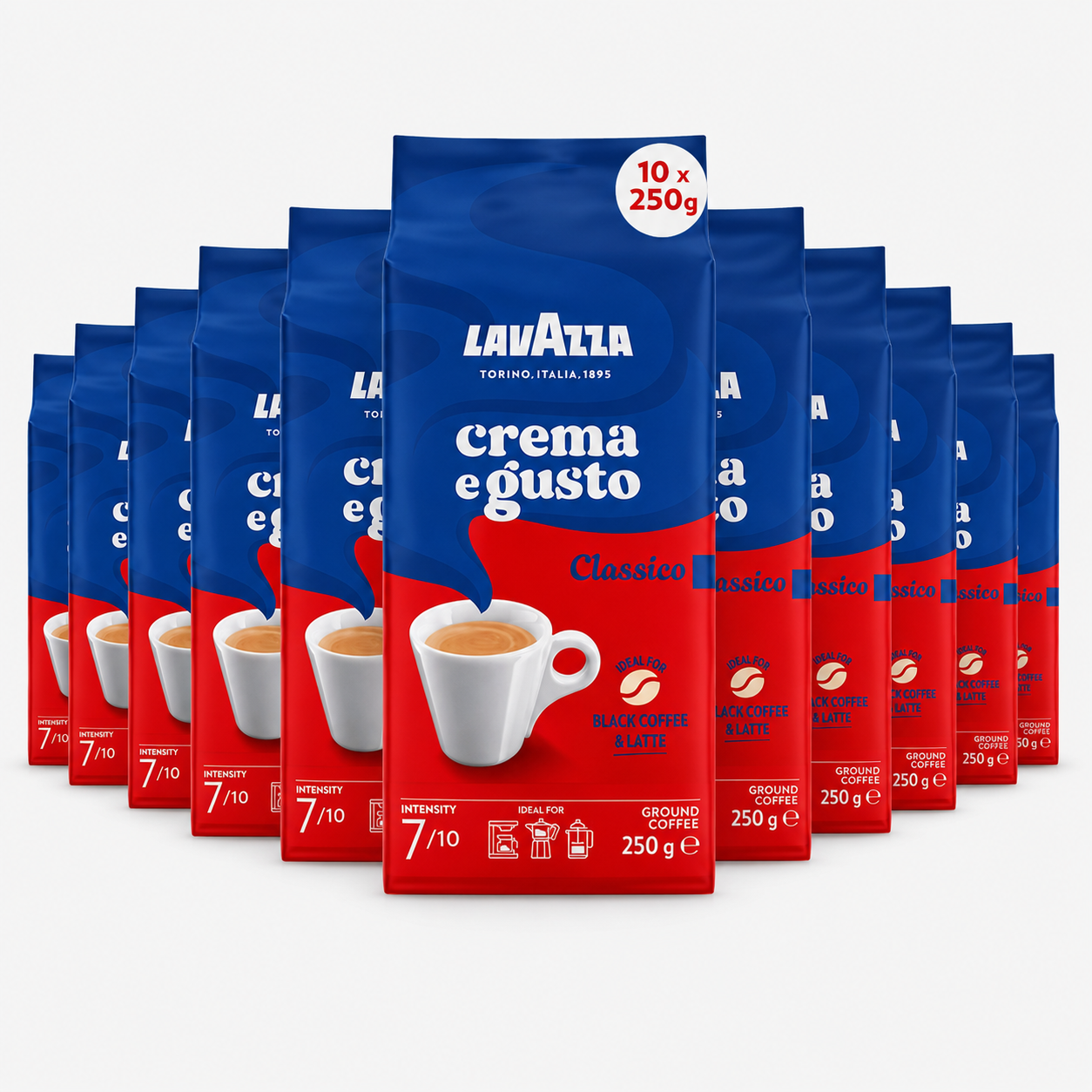 Lavazza Cafe Molido Crema e Gusto 250 gramos - PACK AHORRO 10 UNIDADES - Qumir