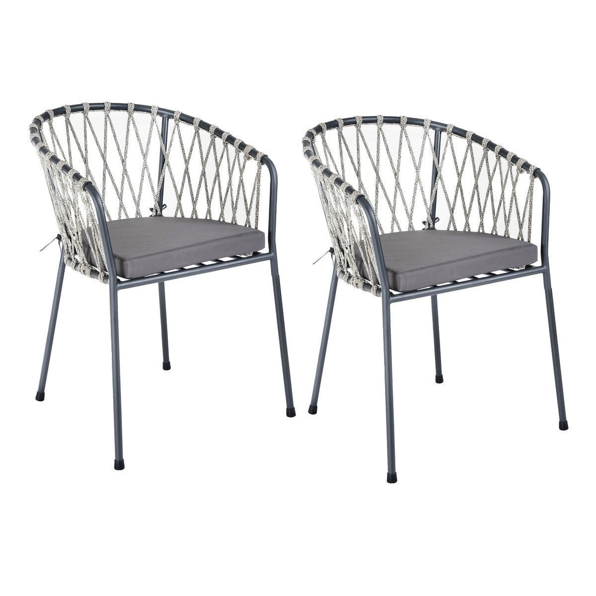 Pack de 2 sillas de jardín con cojín de acero y cuerda técnica LOLAhome