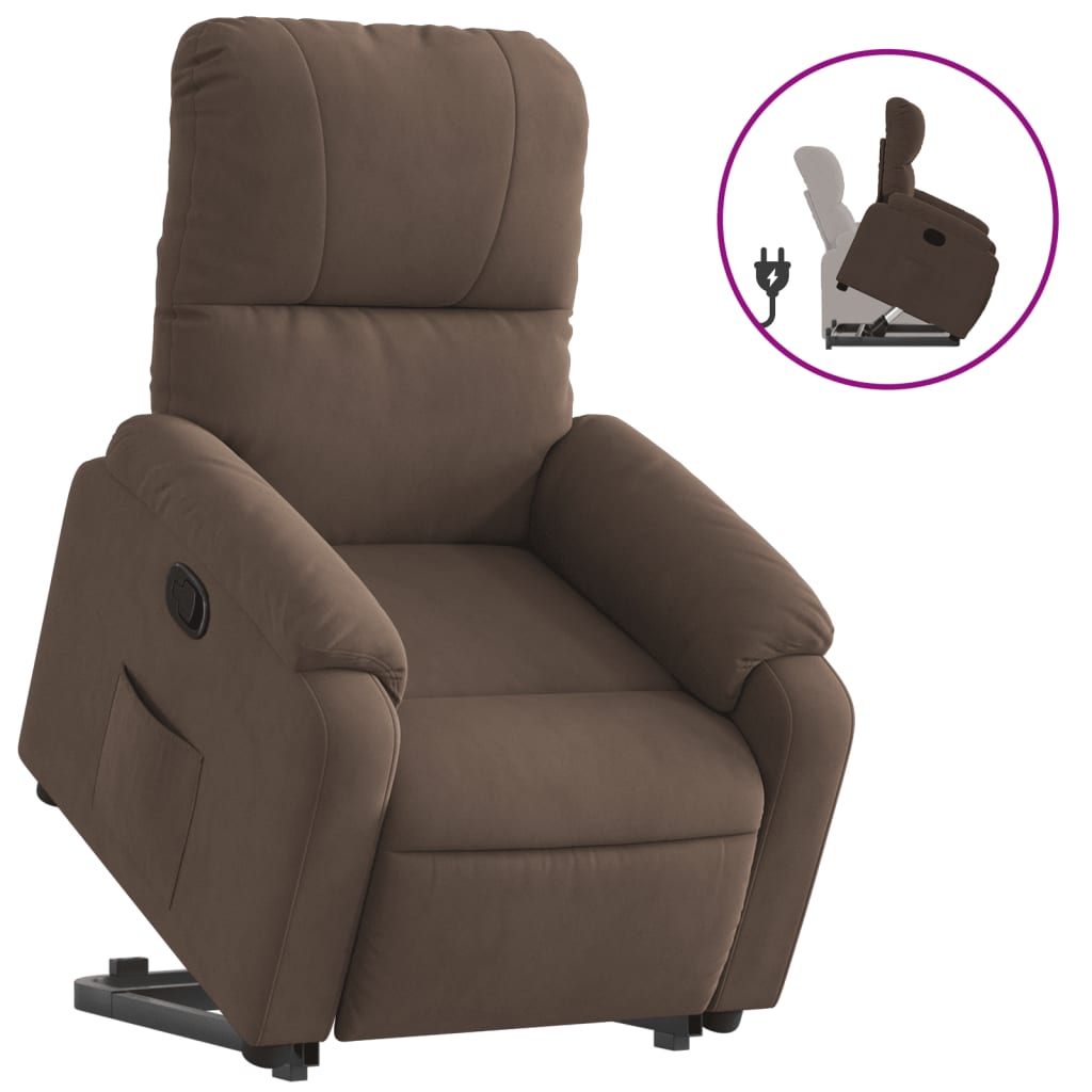 vidaXL Sillón reclinable elevable tela de microfibra marrón