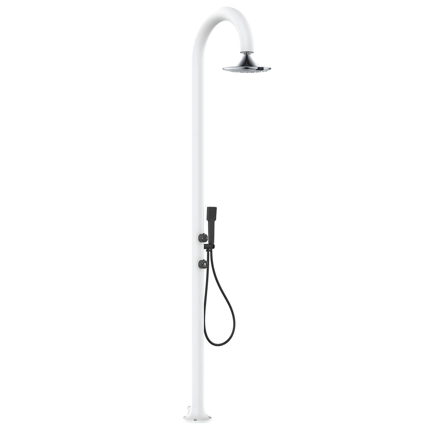 SINED Ducha Jardín de aluminio blanco con sensor y ducha de mano Doble toma de agua fríacaliente Conexión lateral o inferior Para exteriores o interiores LUNA ALU D BIANCA SENSOR