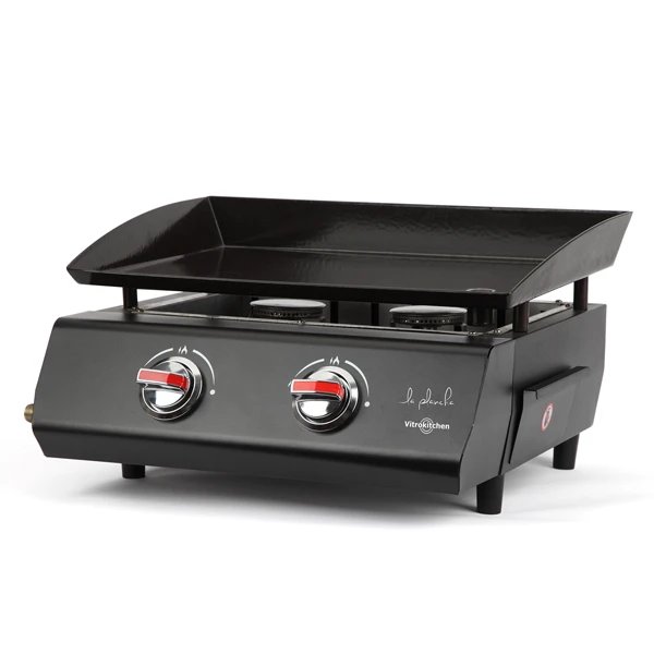 Vitrokitchen - Hornillo de cocina a gas con 2 quemadores tipo acero pintado negro PG230NB, potencia hasta 2500 W, superficie esmaltada fácil de limpiar, ideal para hogar y cocinas compactas