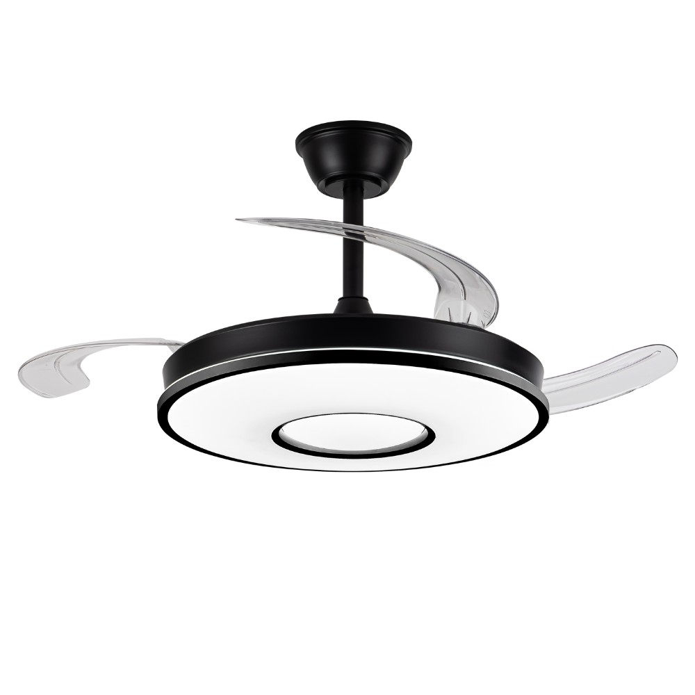PROMO Ventilador de techo DECO con motor DC 6 velocidades Tecnología Led muy eficiente 45W tres tonalidades, Control remoto con temporizador, luz REGULABLE en color e intensidad, MEMORIA motor inverter verano/invierno ultra silencioso.