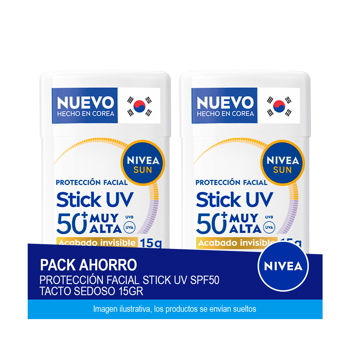 NIVEA SUN Pack Ahorro Protector Solar Facial En Stick 15g x 2 Unidades - Alta Protección SPF50 Tacto Sedoso