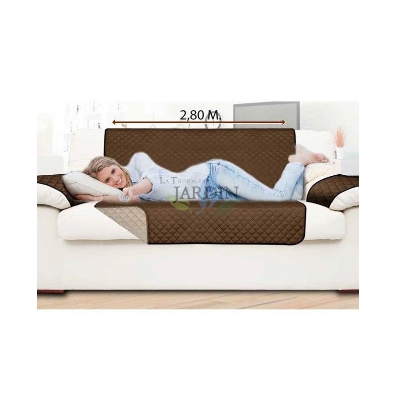 SUINGA Funda protectora de sillón reversible 3 plazas marrón y beige, funda para sofá, protección duradera