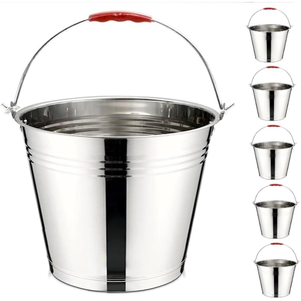 Cubo de Acero Inoxidable Balde Metalico con Mango Portátil Cubeta Antioxidante para jardineria, Agua, Leche, Hielo
