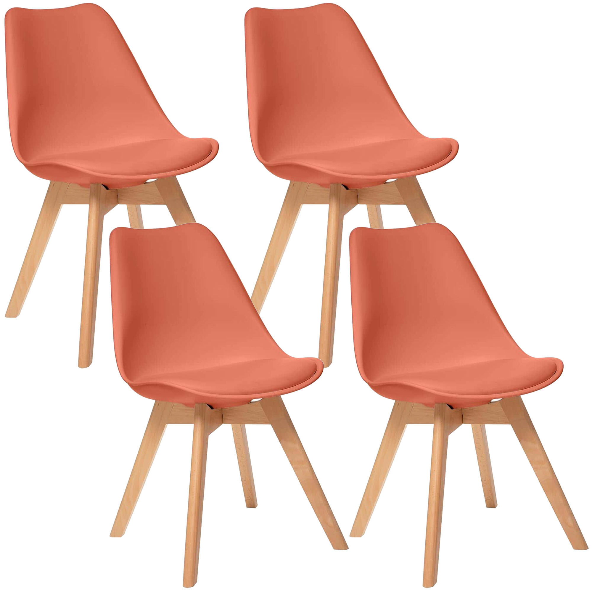 Conjunto de 4 sillas terracota con patas de haya l. 48 x p. 55 x h. 81 cm WELLHOME