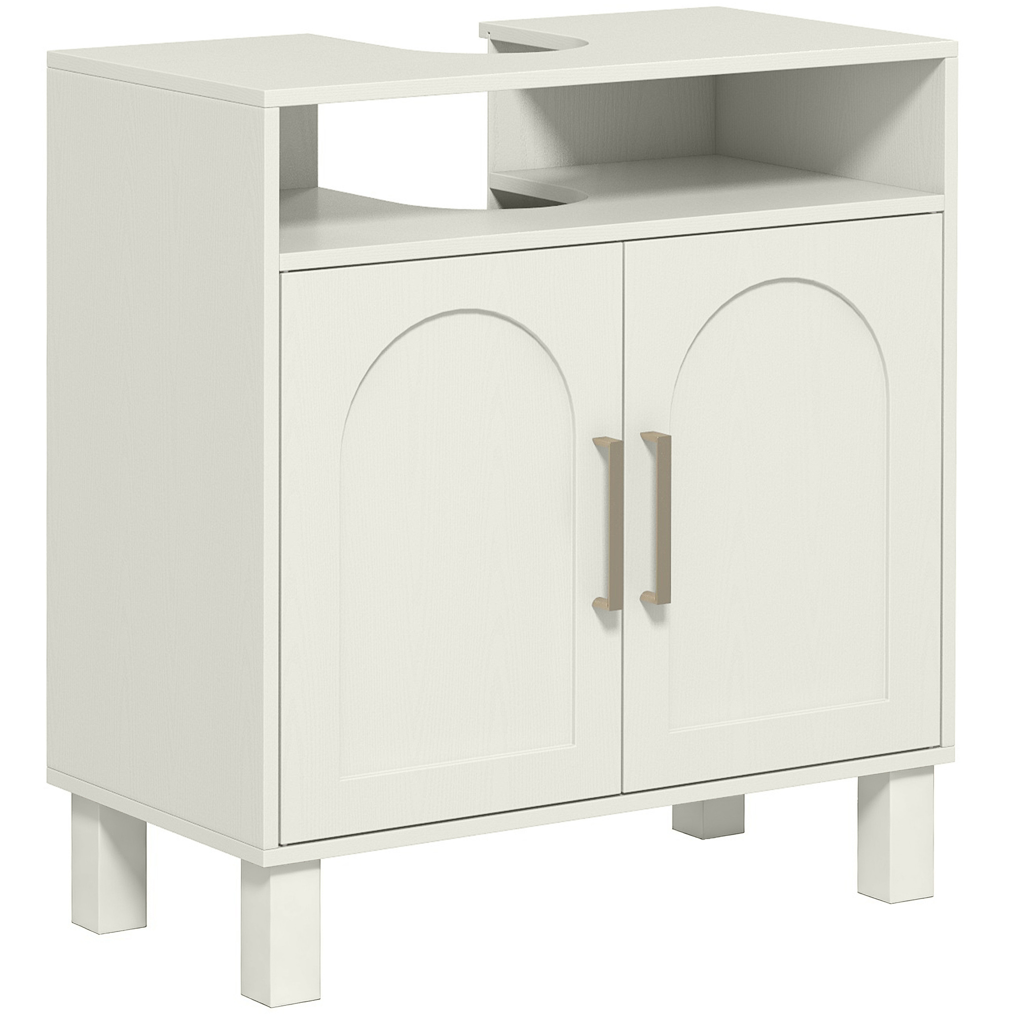 HOMCOM Mueble Bajo Lavabo, Mueble de Baño con Estante Ajustable para Lavabos sin Pedestal, 60x30x63 cm, Blanco Crema