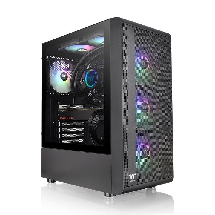 Thermaltake - Caja de CPU S200 TG ARGB para PC con ventana de vidrio templado, refrigeración optimizada y control ARGB, compatible con placas ATX/Micro-ATX/Mini-ITX, medidas 460x210x395.3 mm
