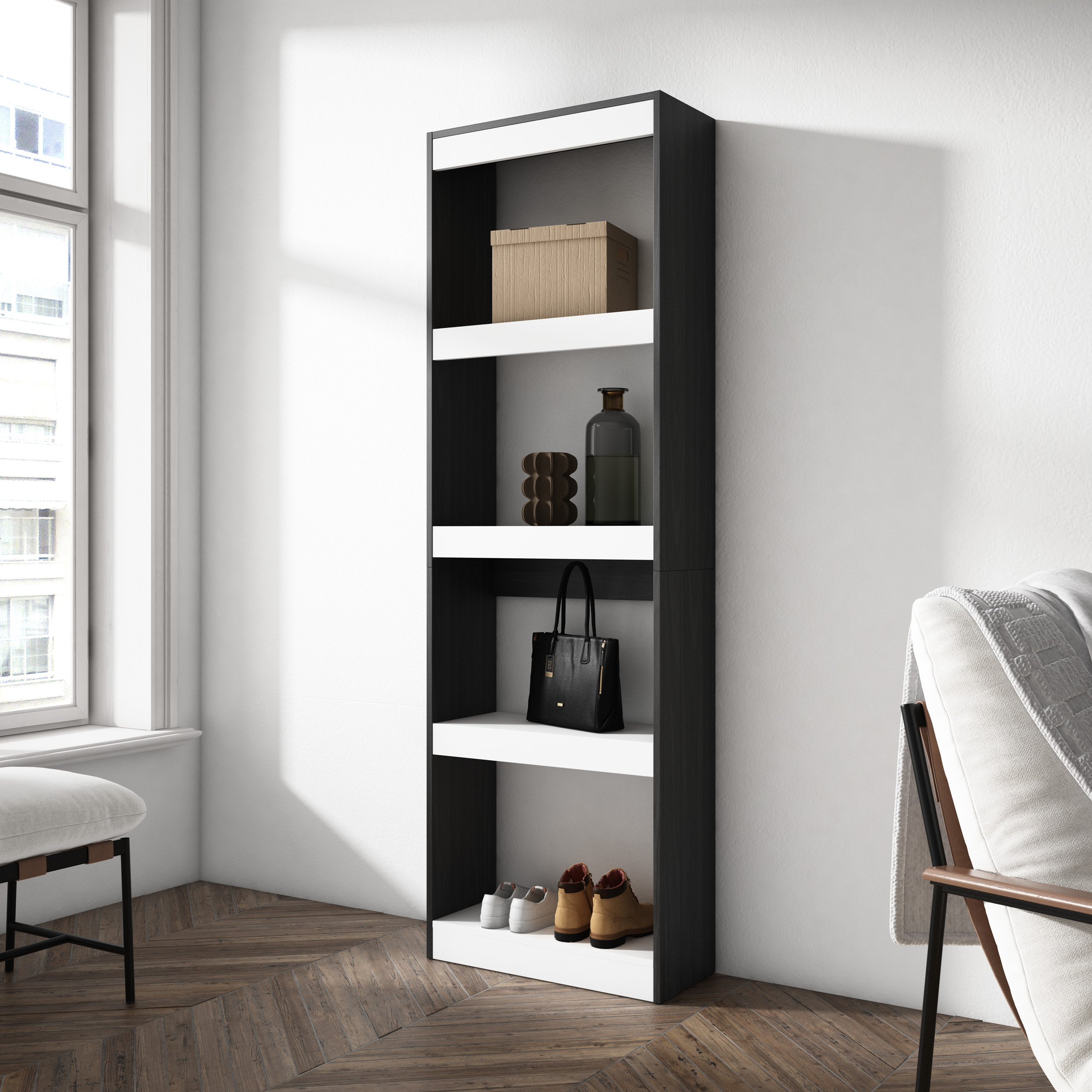 SKRAUT HOME - Skraut Home - Librería estantería - 60x25x186cm -Veteado de madera - Tacto poroso de alta calidad