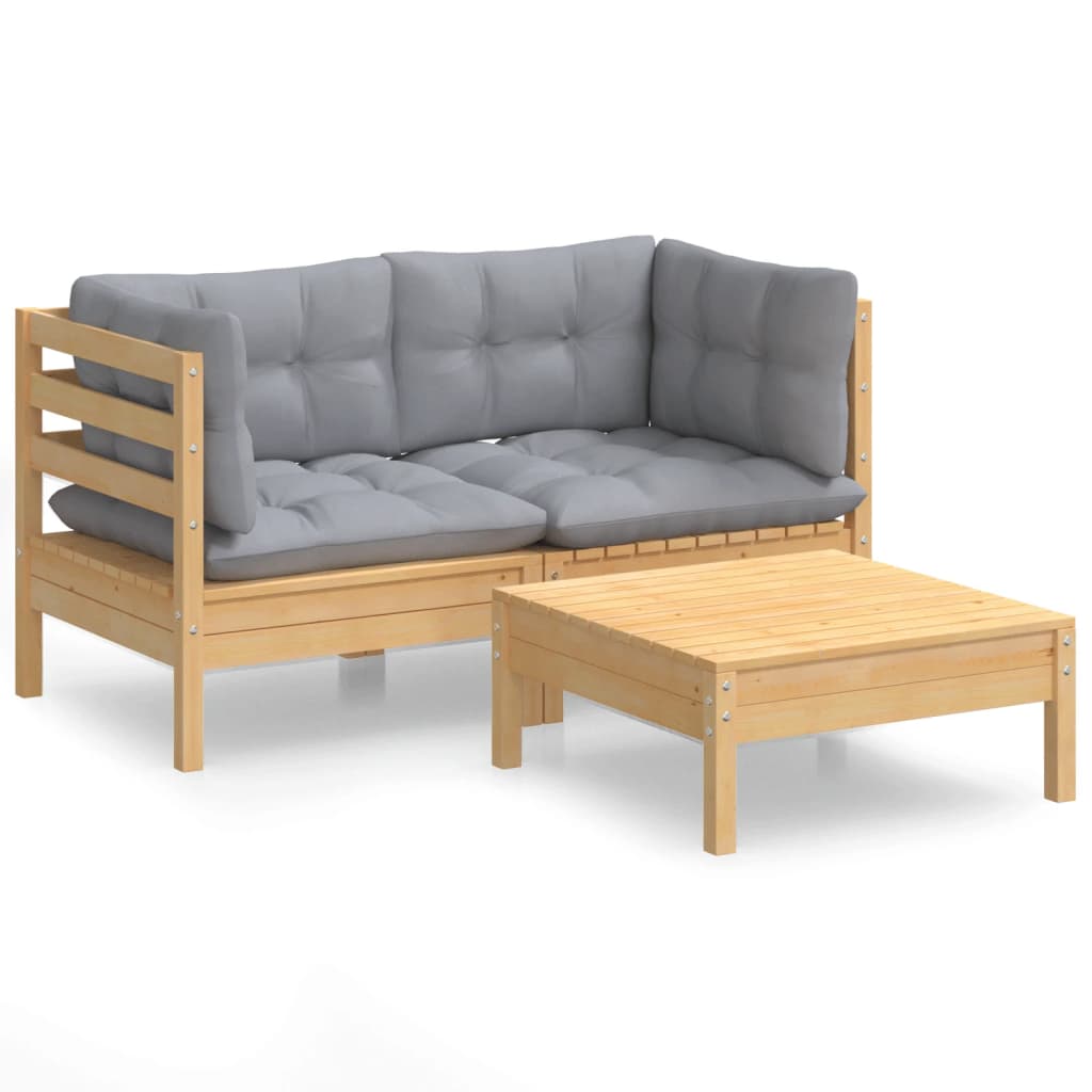 vidaXL Juego de muebles de jardín 3 pzas y cojines madera de pino